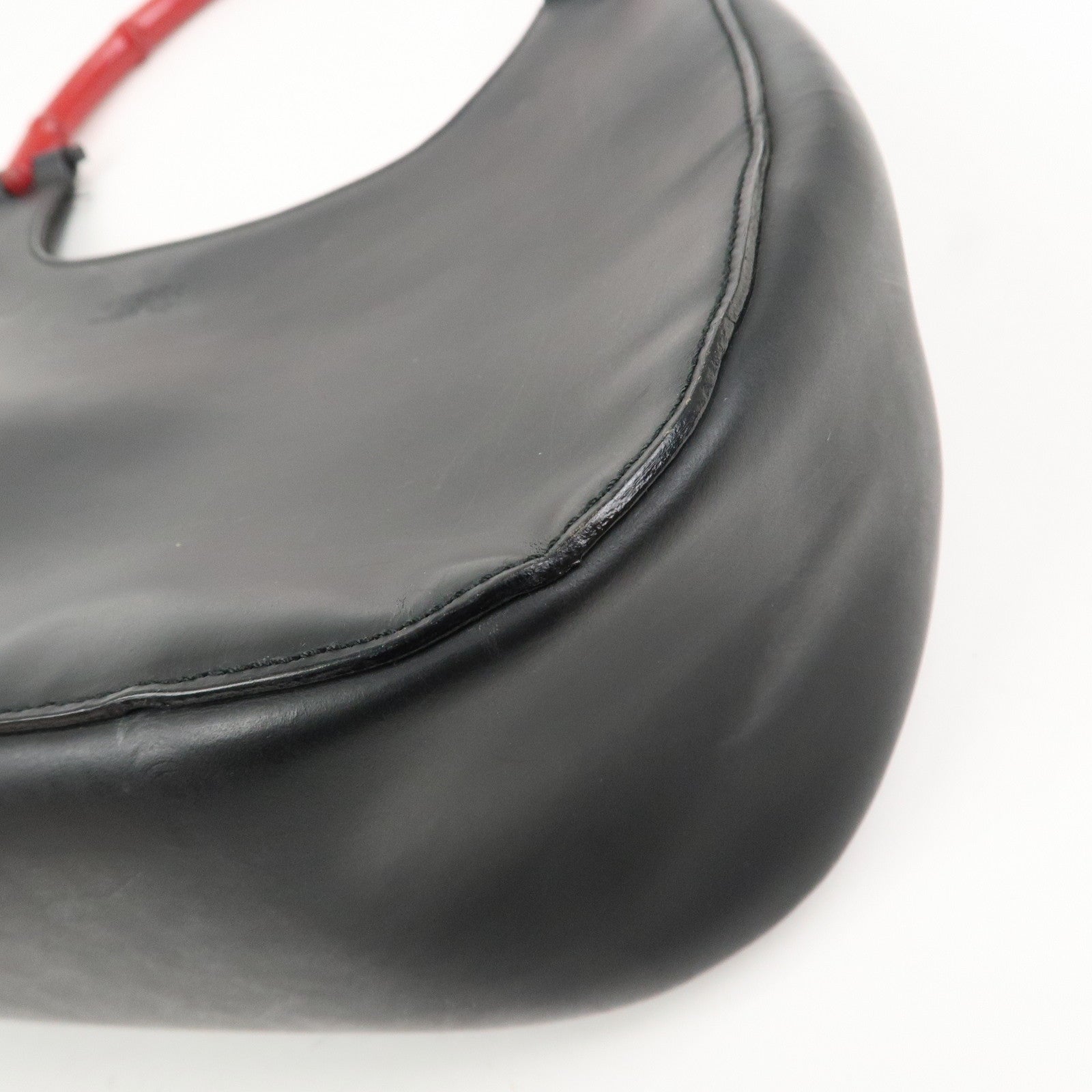 GUCCI Bamboo Handle Shoulder Bag Hand Bag Black Red 001.3739