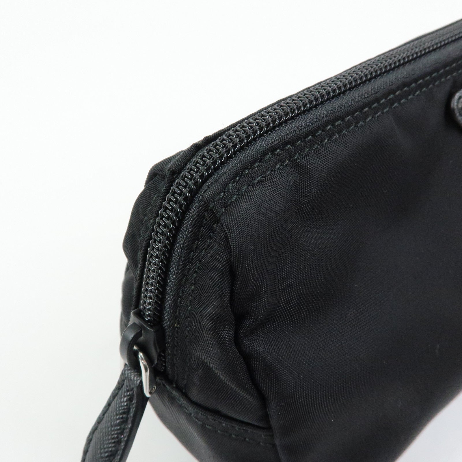 PRADA Triangle Logo Nylon Saffiano Leather Cosmetic Pouch 1NA693