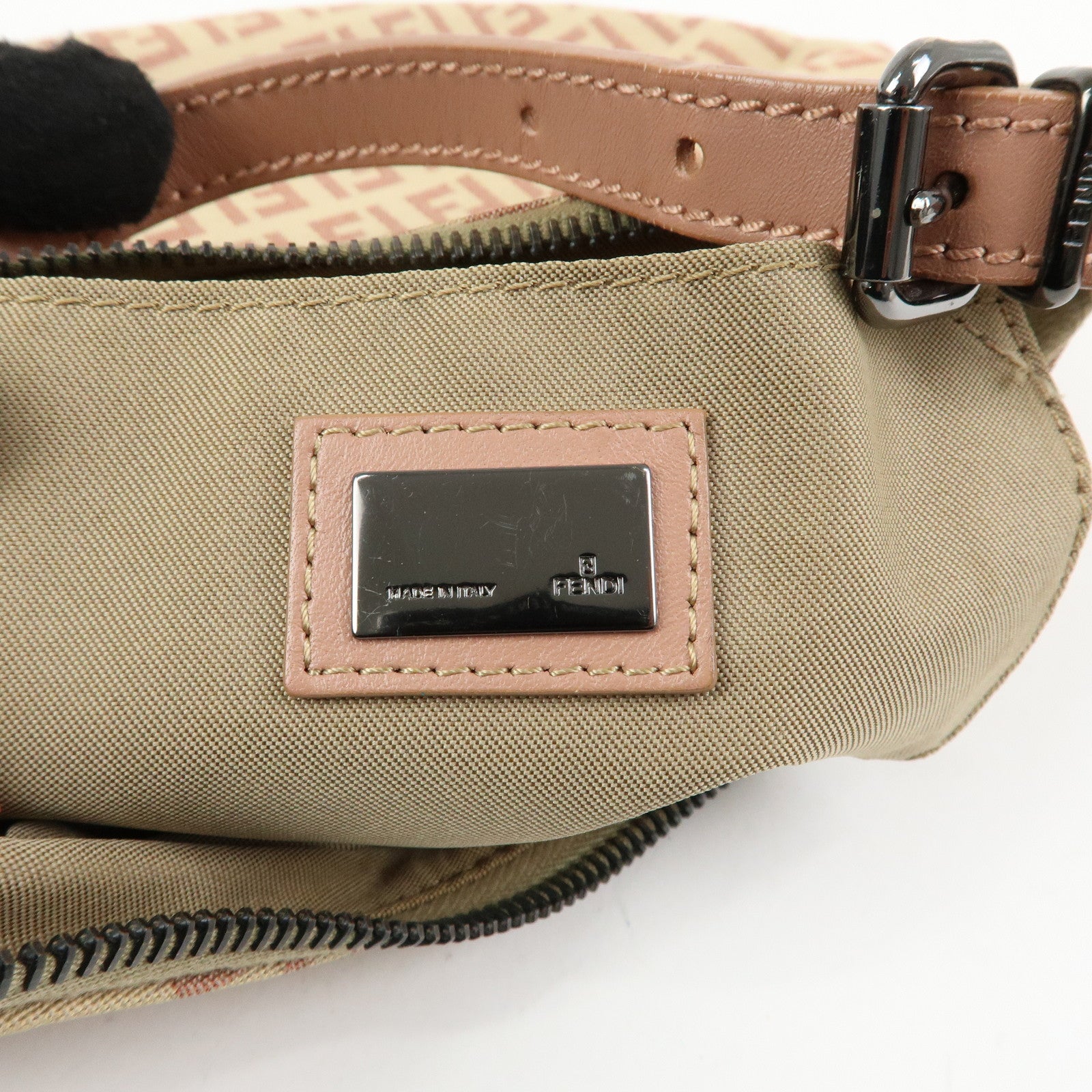 FENDI Zucchino Canvas Leather Hand Bag Beige Pink 8BR248