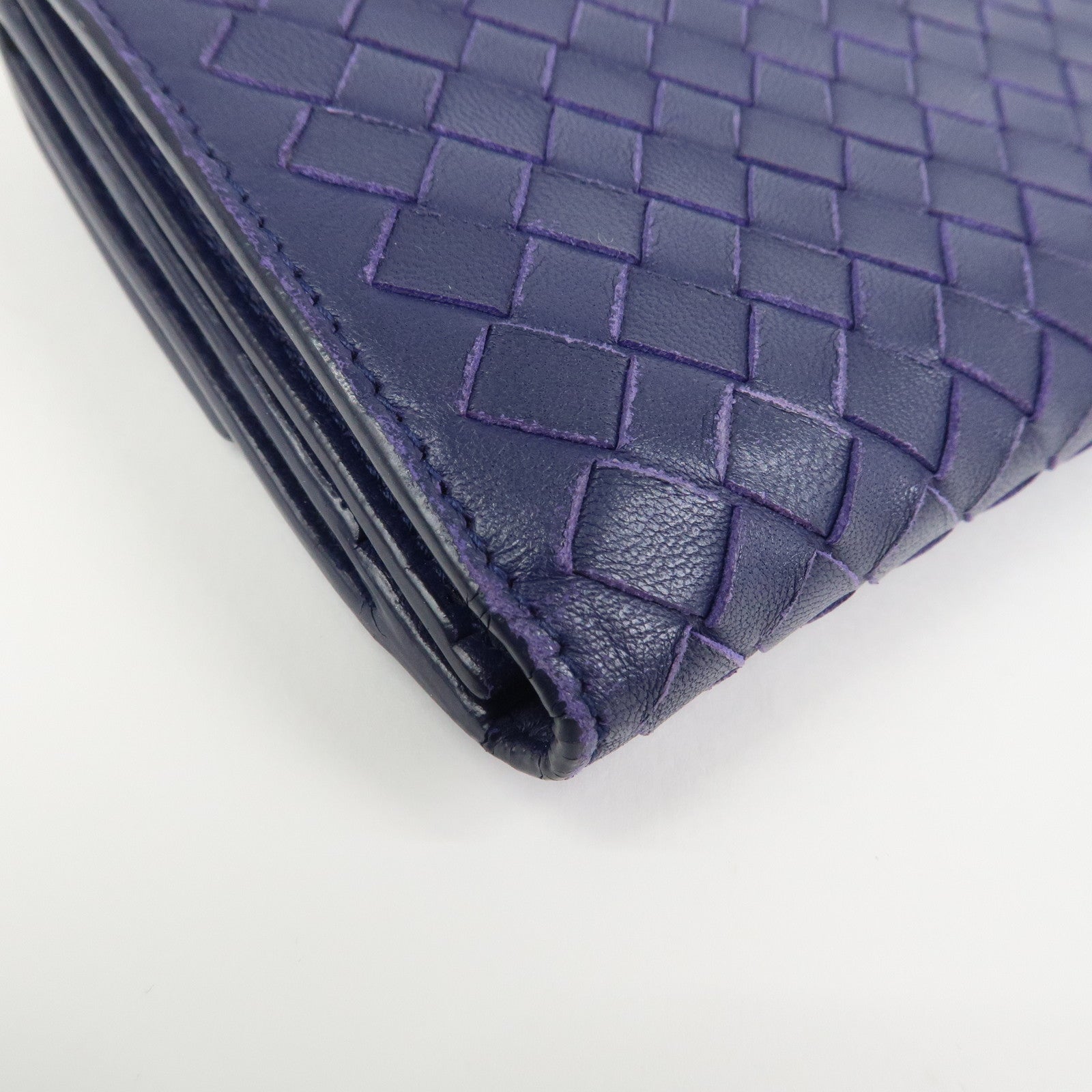 BOTTEGA VENETA Intrecciato Leather Long Flap Wallet Blue