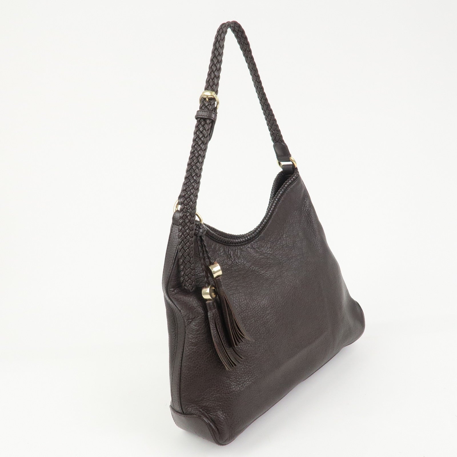 GUCCI Logo Leather Shoulder Bag Tote Bag Brown 336659