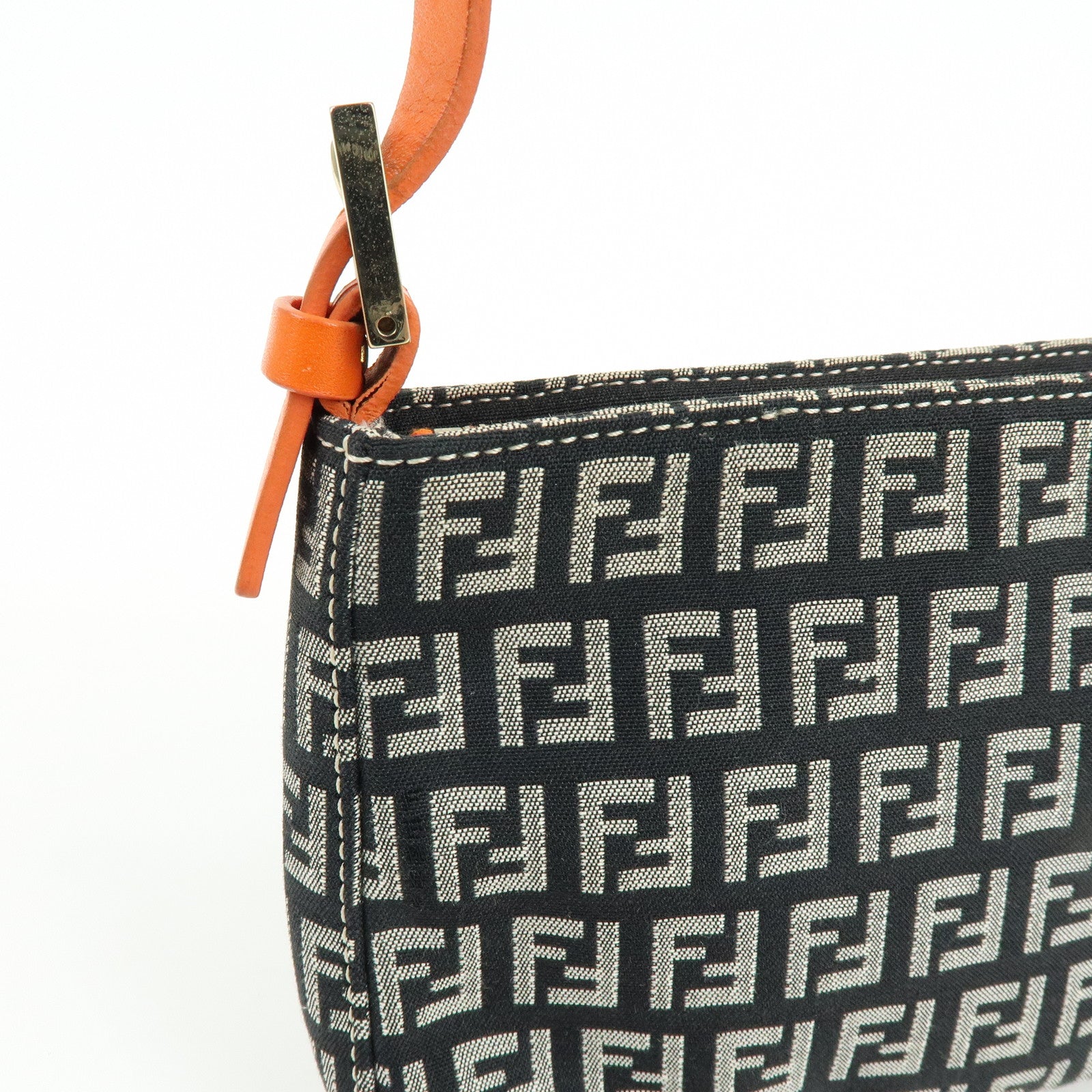 FENDI Zucchino Canvas Leather Shoulder Bag Black Orange 8BR042