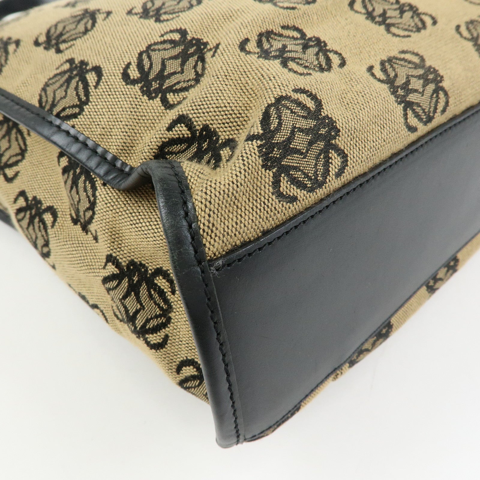 LOEWE Anagram Jacquard Canvas Leather Tote Bag Beige Black