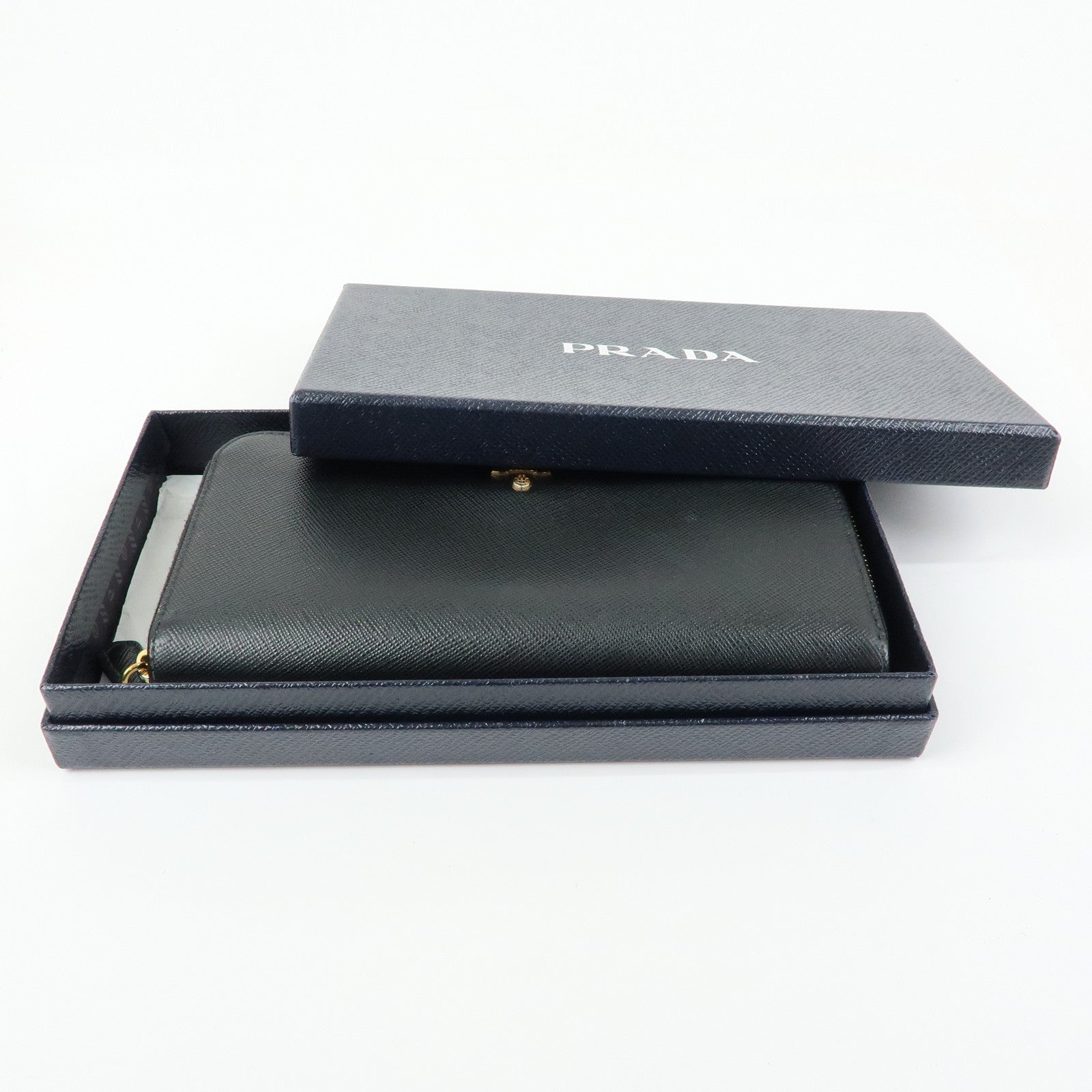 PRADA Logo Saffiano Leather Round Zippy Long Wallet Black 1ML506