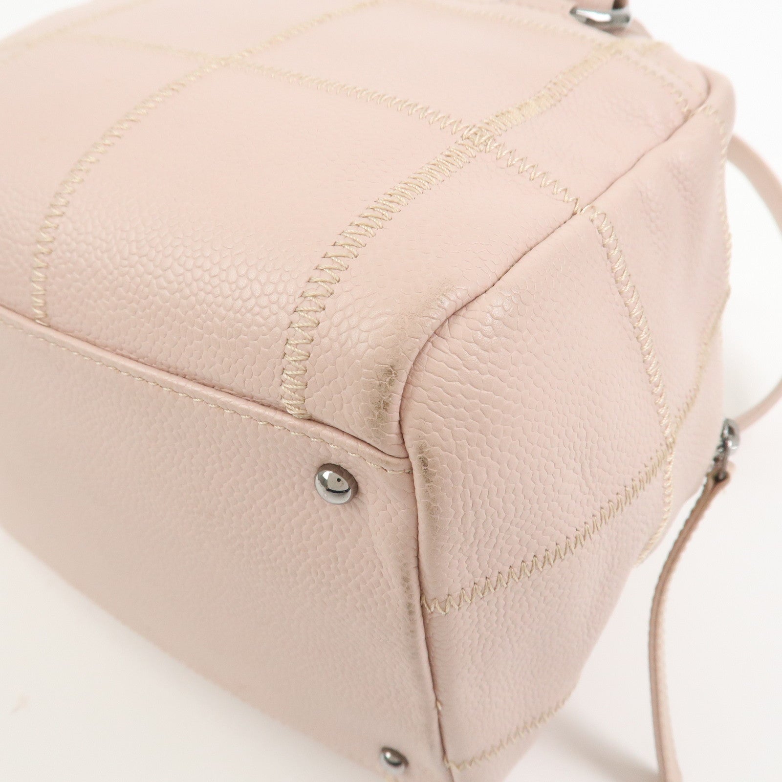 CHANEL Chocolate Bar COCO Mark Caviarskin Mini Boston Bag A26134