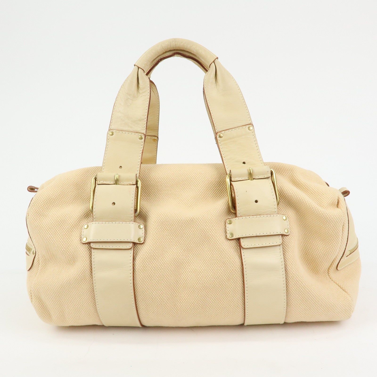 Chloe Cotton Leather Boston Bag Hand Bag Shoulder Bag Beige