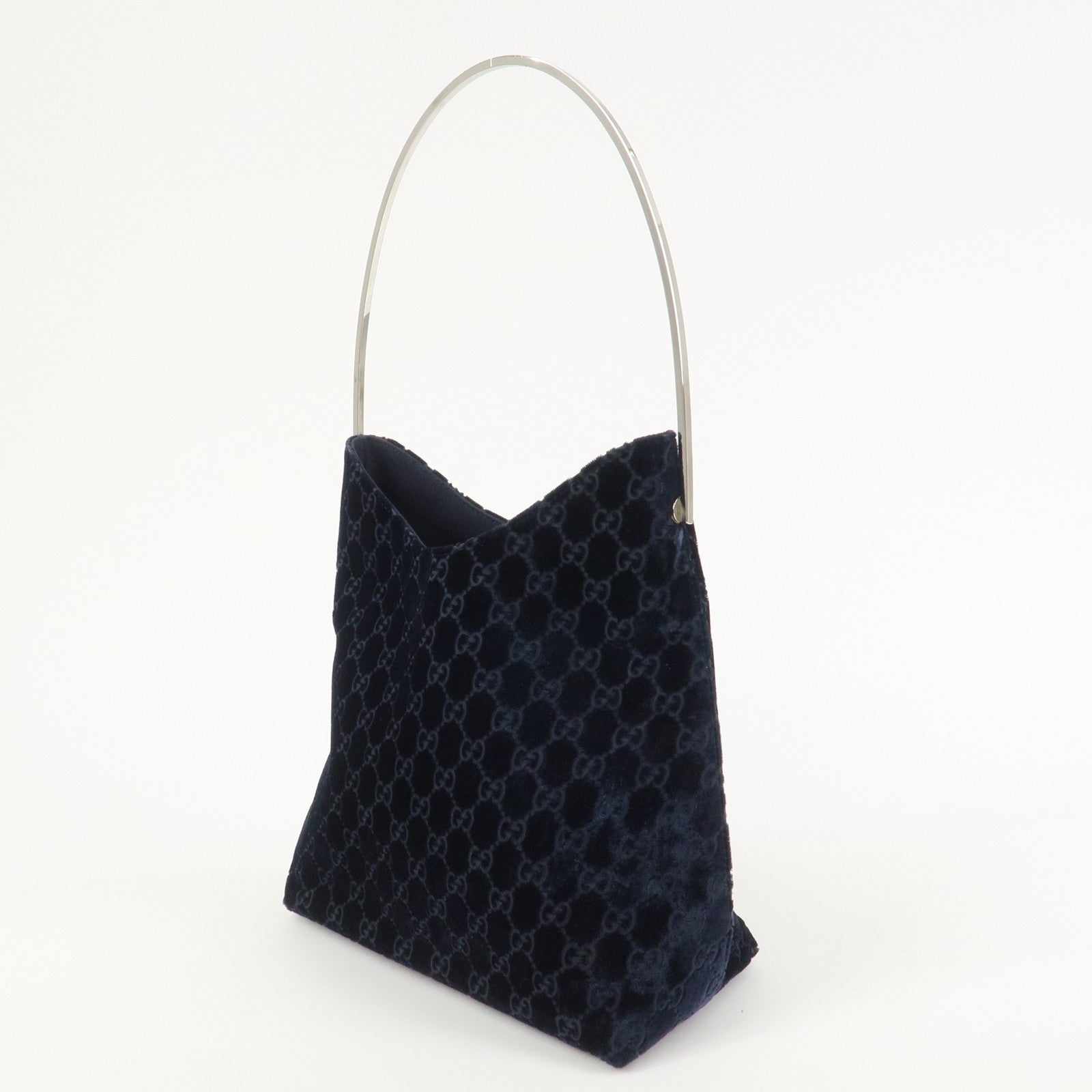 GUCCI Velvet GG Monogram Shoulder Bag Hand Bag Navy 001・2123