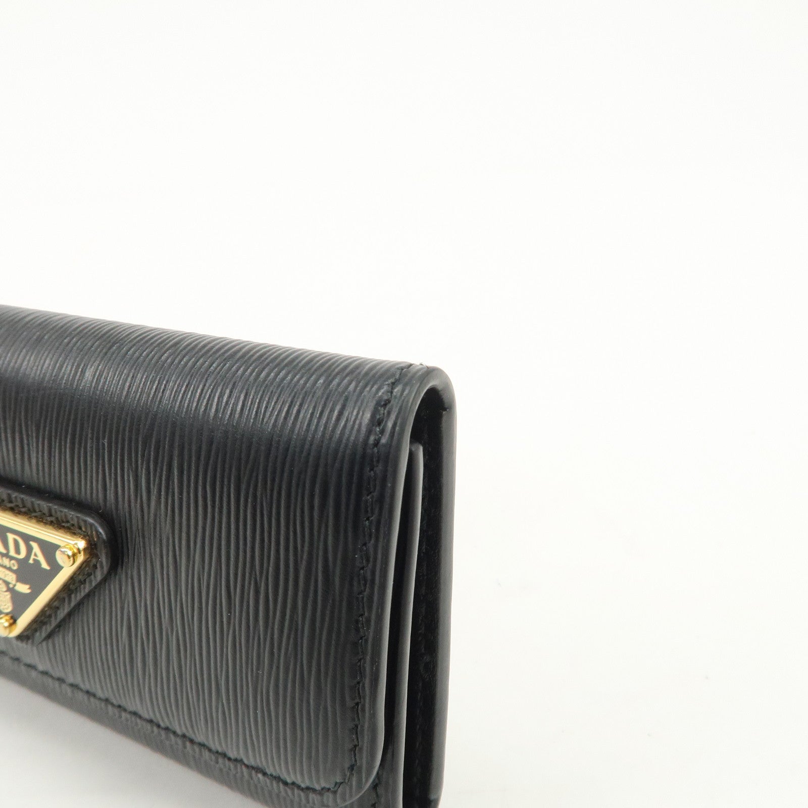 PRADA Triangle Logo Leather 6 Key Case Key Holder Black 1PG222