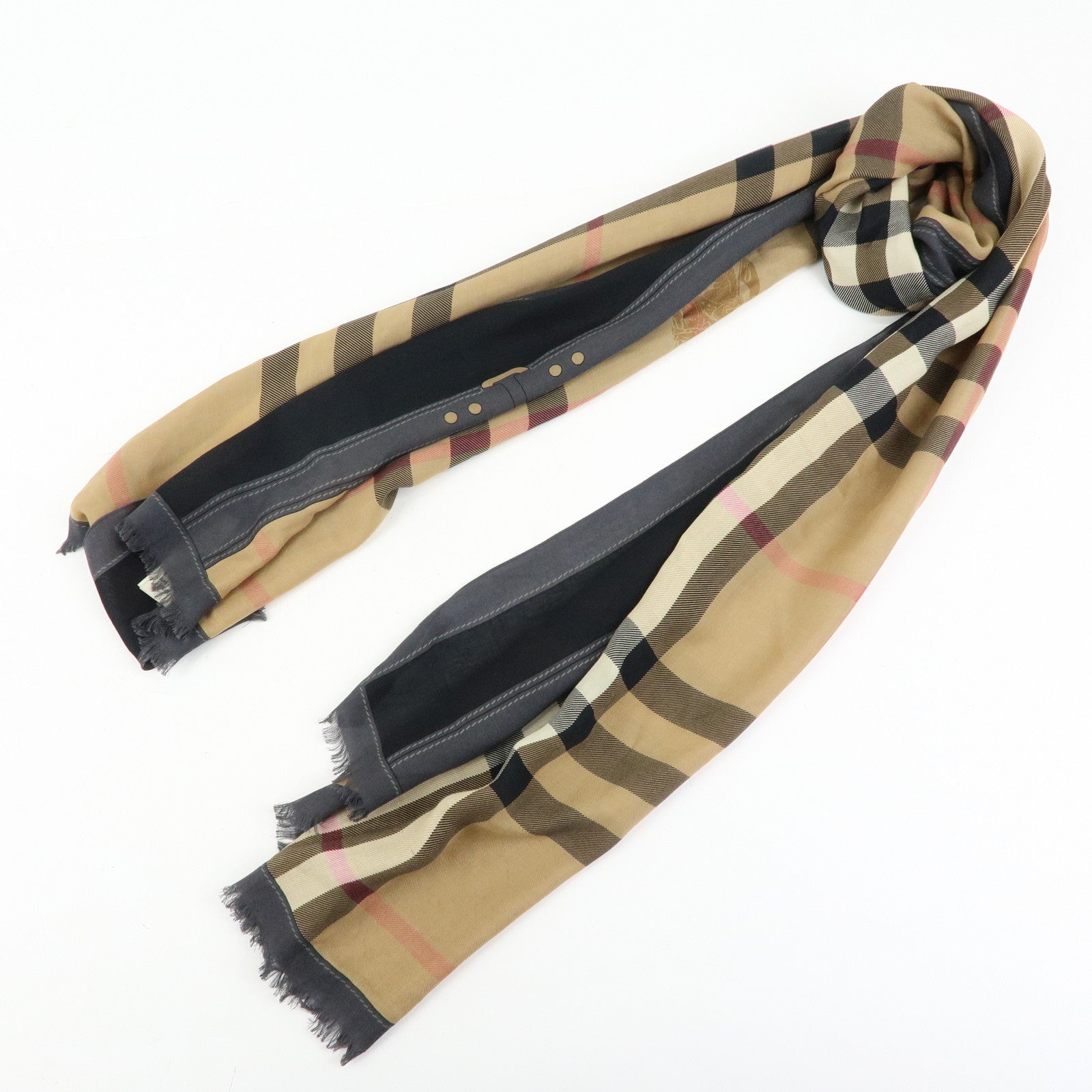 BURBERRY Nova Plaid Rayon Cashmere Stole Brown Beige Black