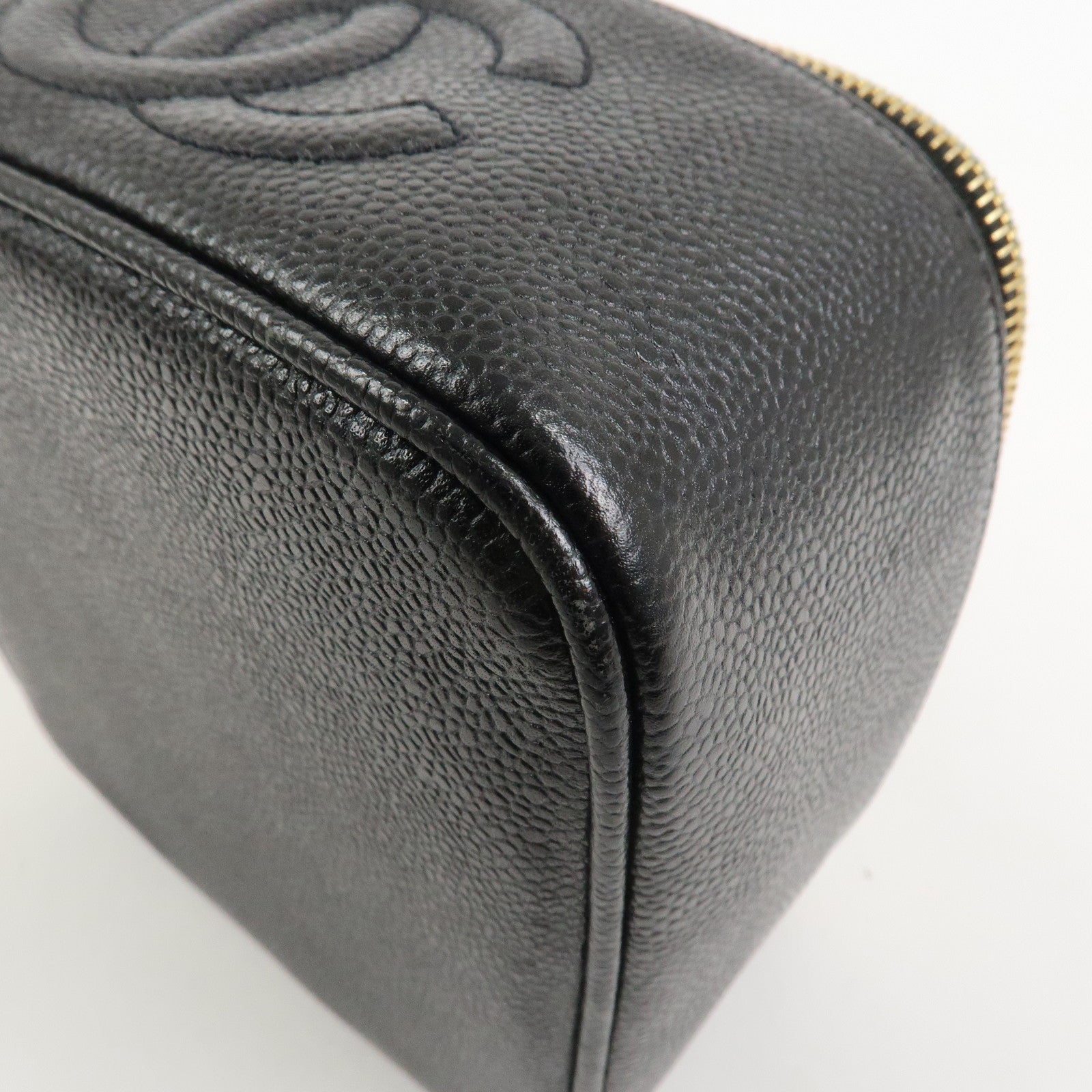 CHANEL Caviarskin COCO Mark Vanity Bag Hand Bag Black A01997