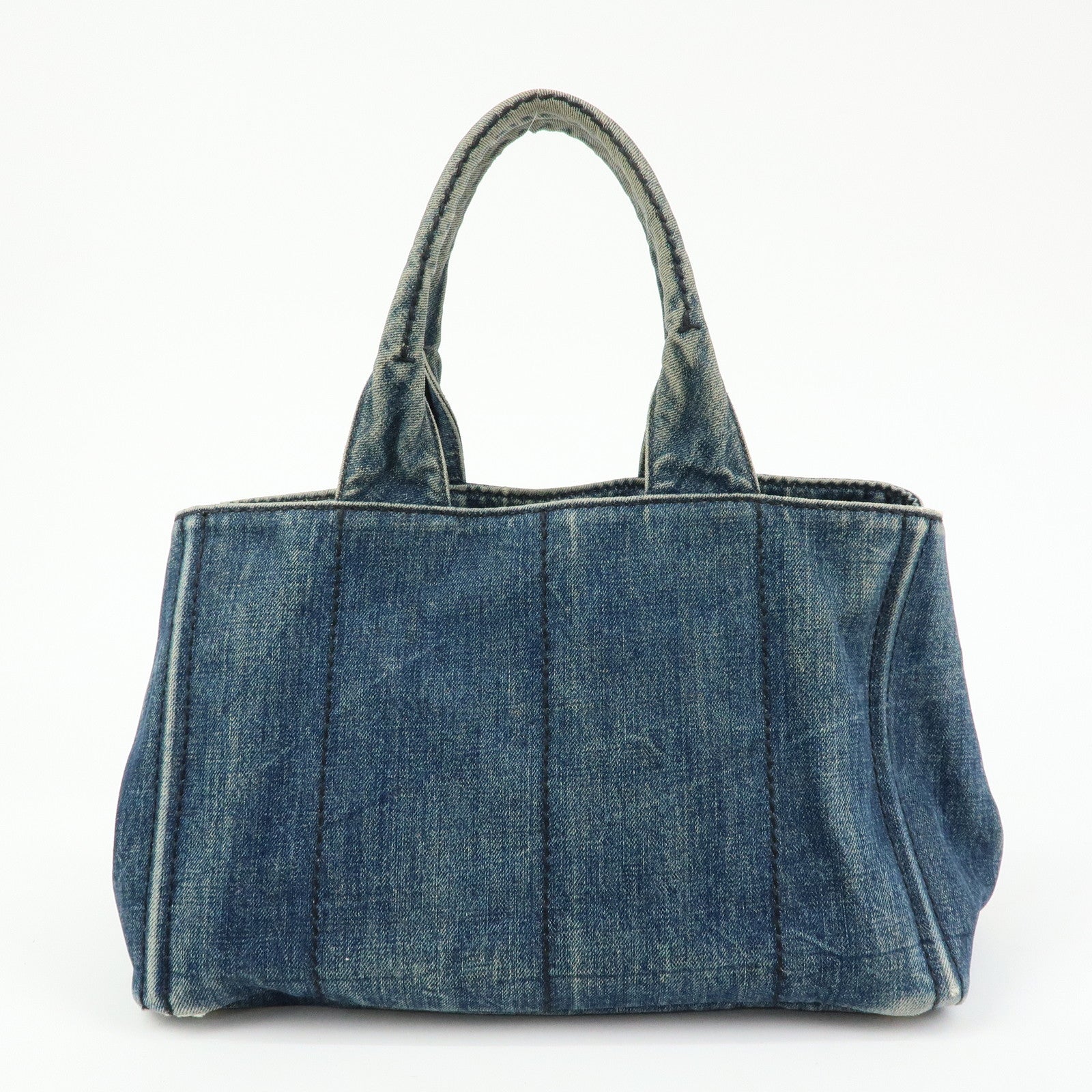 PRADA Logo Canapa Canvas Denim Tote Bag Hand Bag Blue B1877B