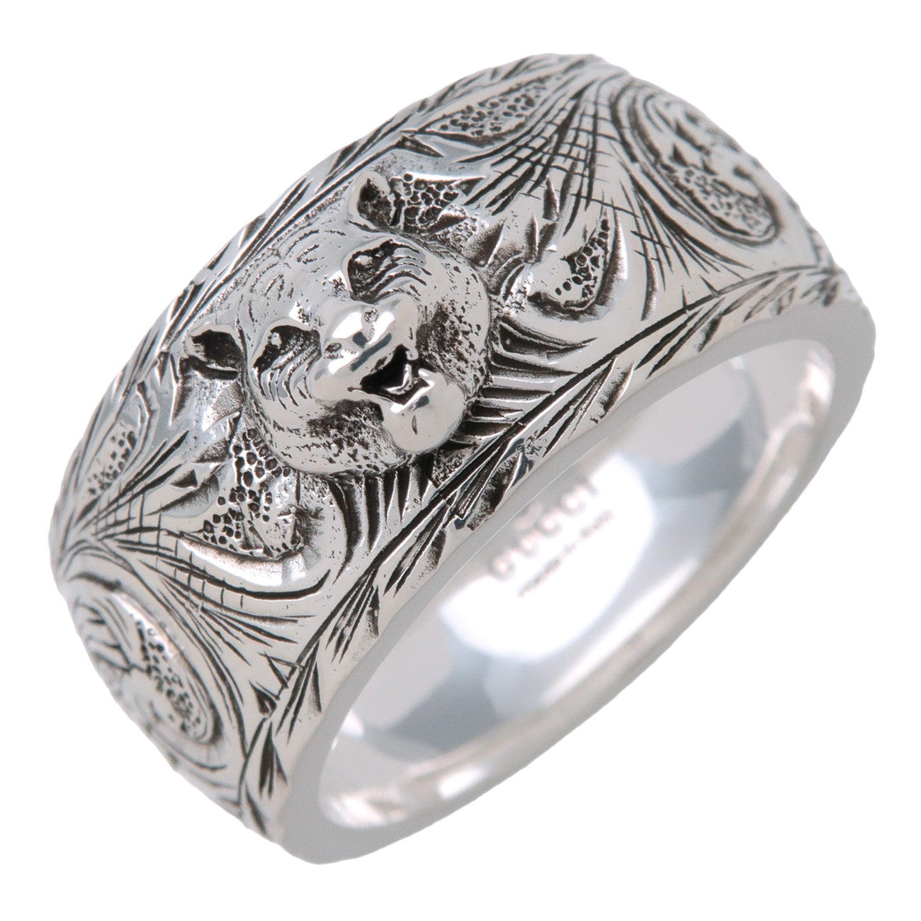 GUCCI Interlocking G Arabesque Cat Head Ring SV925 Silver #15 US7