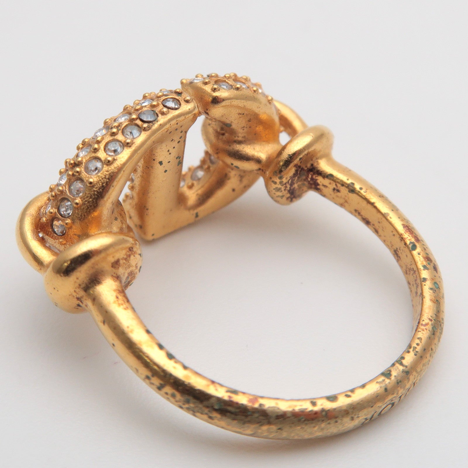 Christian Dior CD Logo Metal Rhinestone Ring M Gold US5 EU49