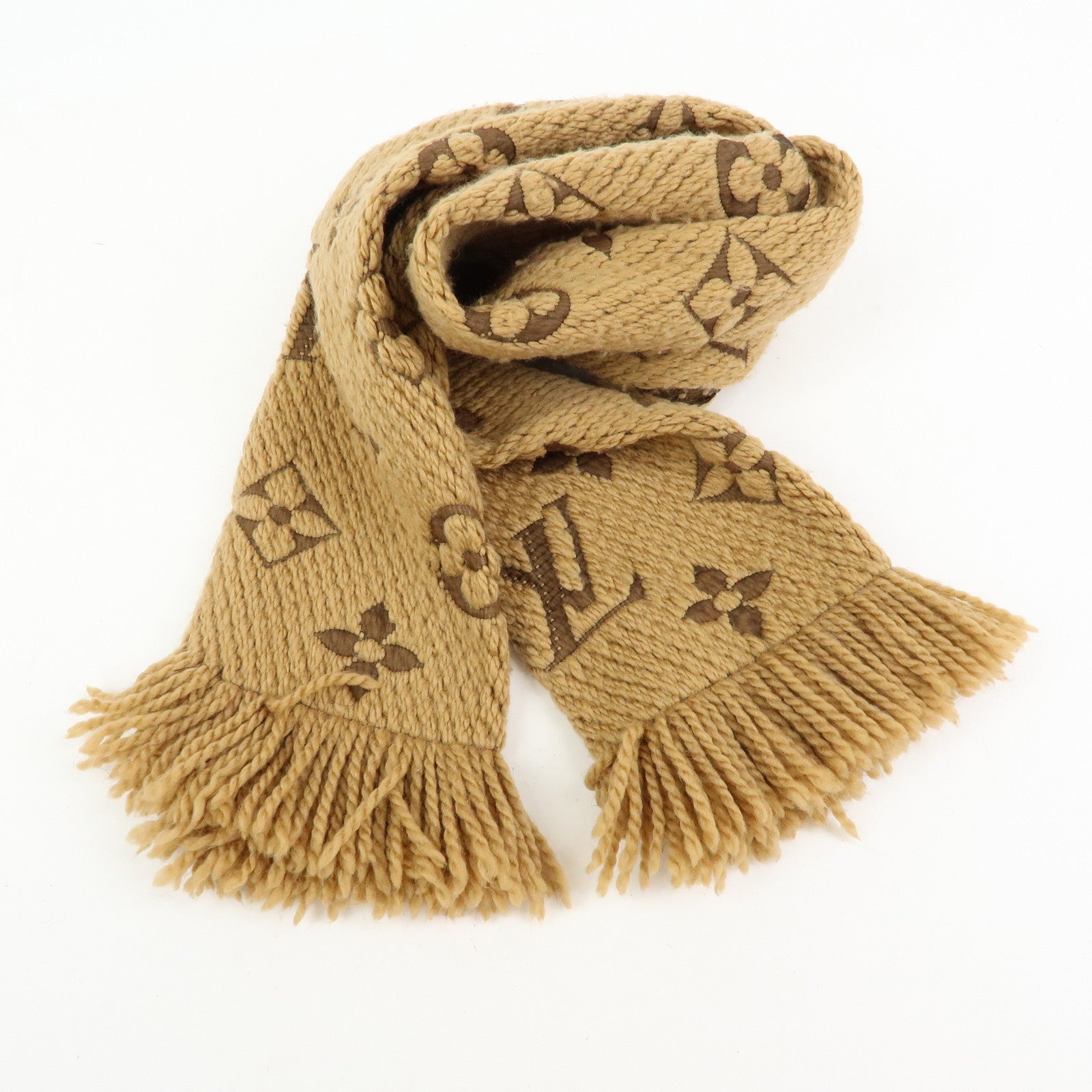 Louis Vuitton Monogram Echarpe Logomania Wool Scarf Camel 413287