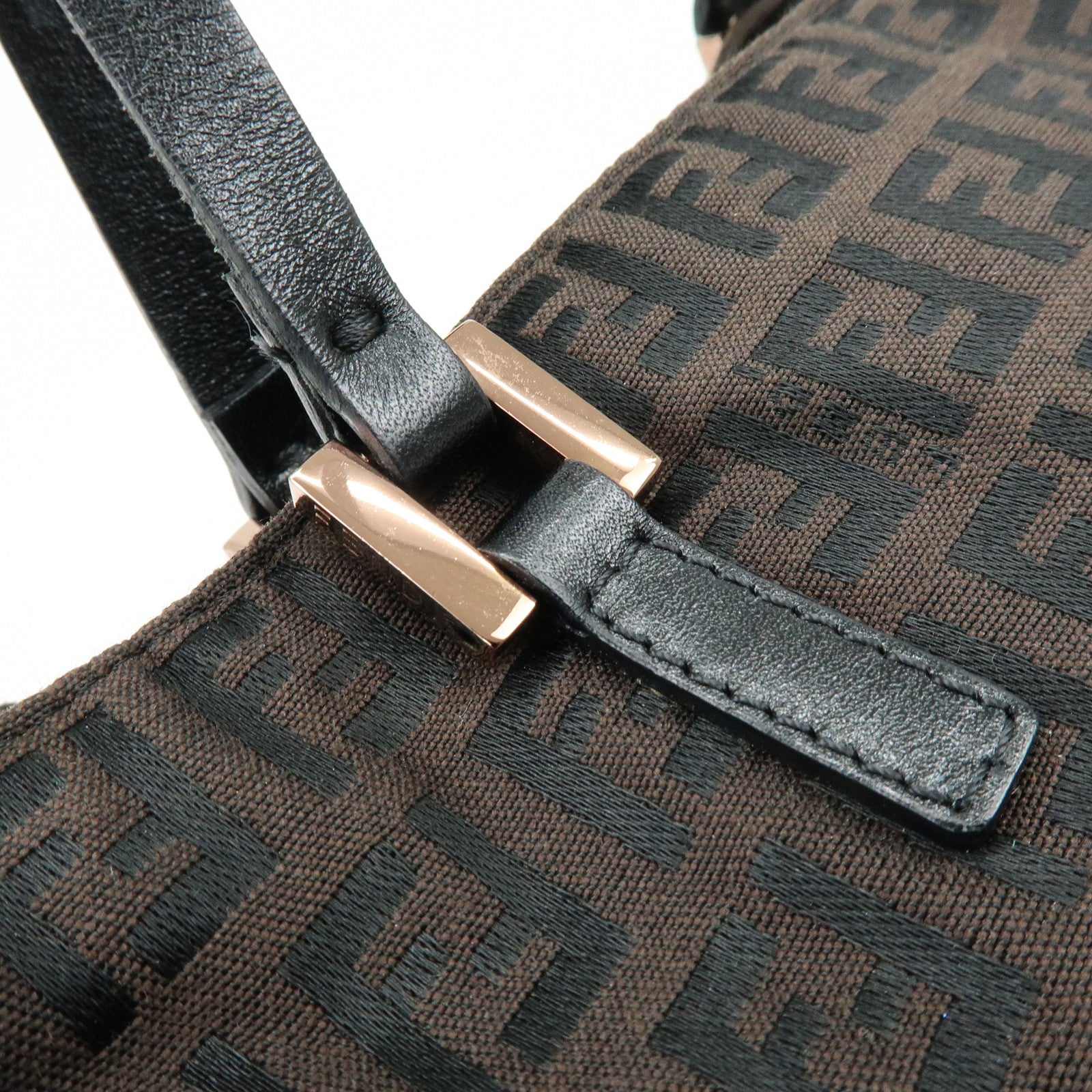FENDI Zucchino Canvas Leather Tote Bag Hand Bag Brown 8BH018