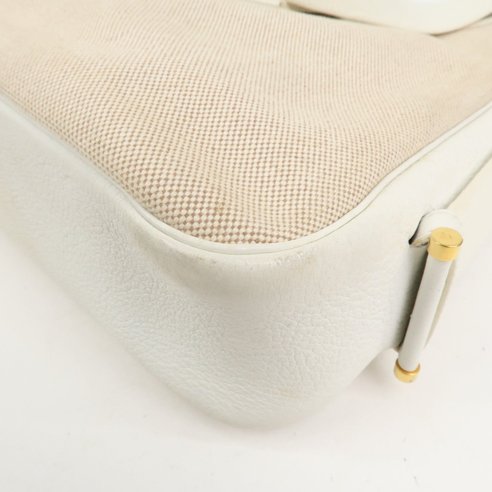 HERMES Saco Canvas Leather Shoulder Bag B Stamped Natural Gold HDW