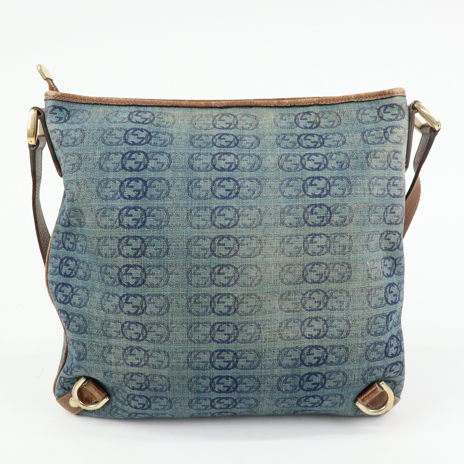 GUCCI Abbey Denim Leather Shoulder Bag Crossbody Bag Navy 131326