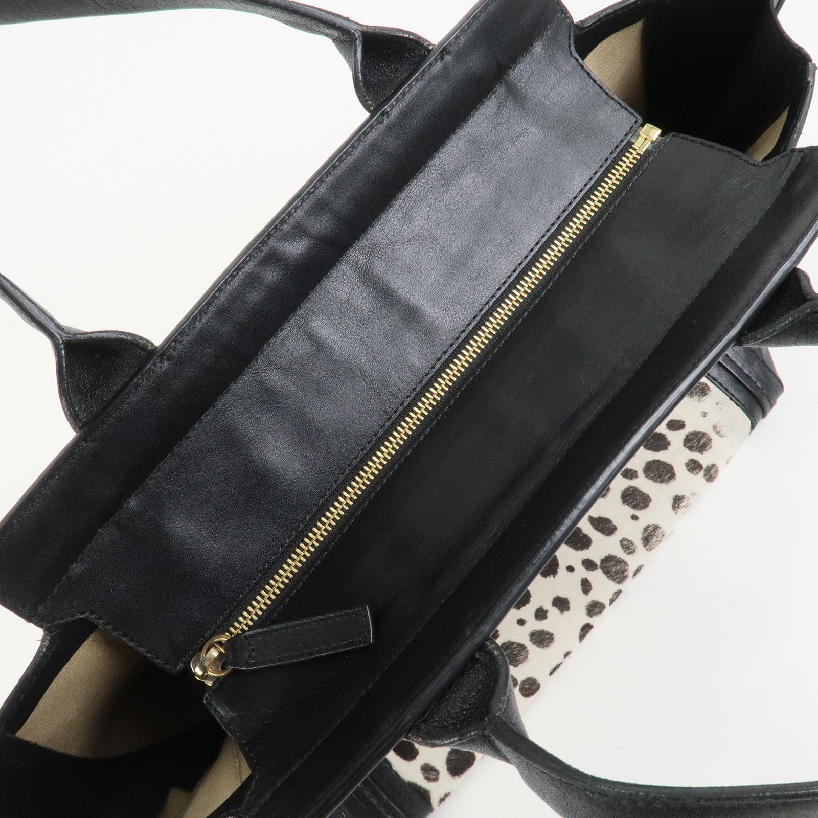 Chloe Alison Unborn Calf Leather Dalmatian Tote Bag Black Ivory