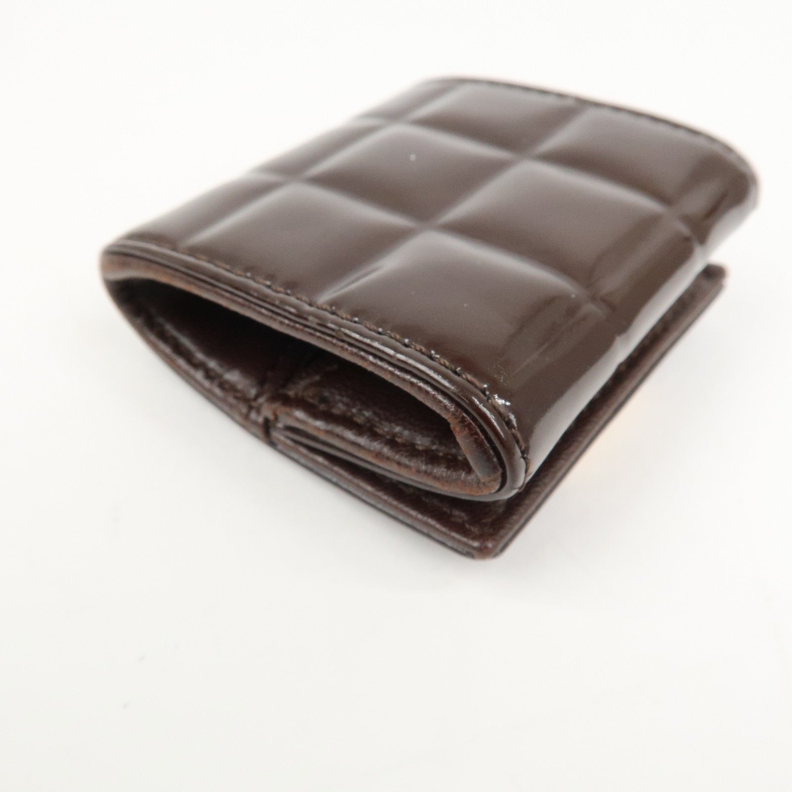CHANEL Chocolate Bar Patent Leather Coin Case Coin Purse Brown