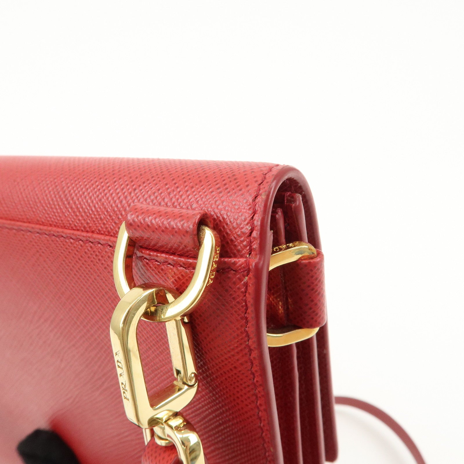 PRADA Heart Lock Leather Shoulder Bag Crossbody Bag Red Used