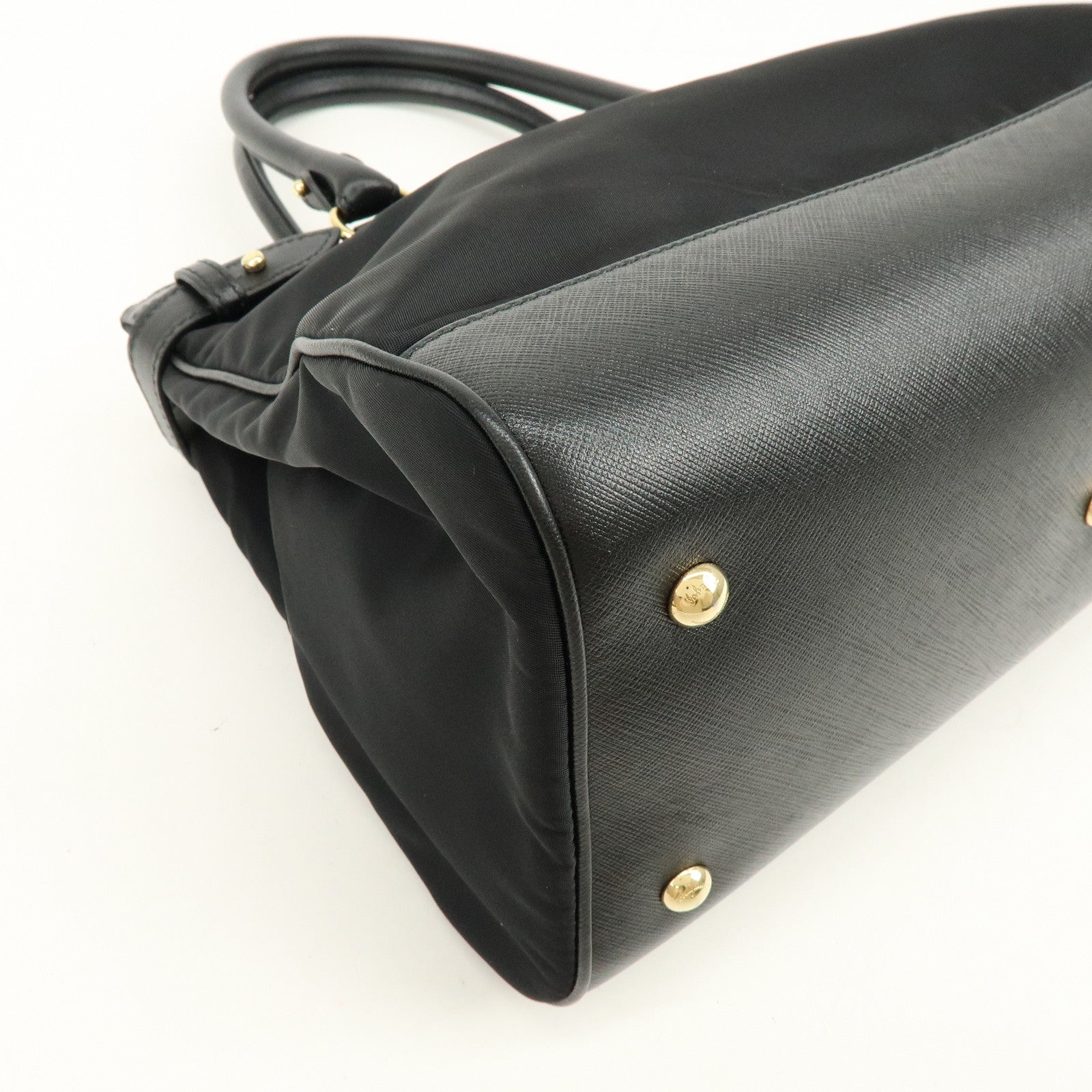 Ferragamo Gancini Nylon Leather 2Way Bag Hand Shoulder Bag Black