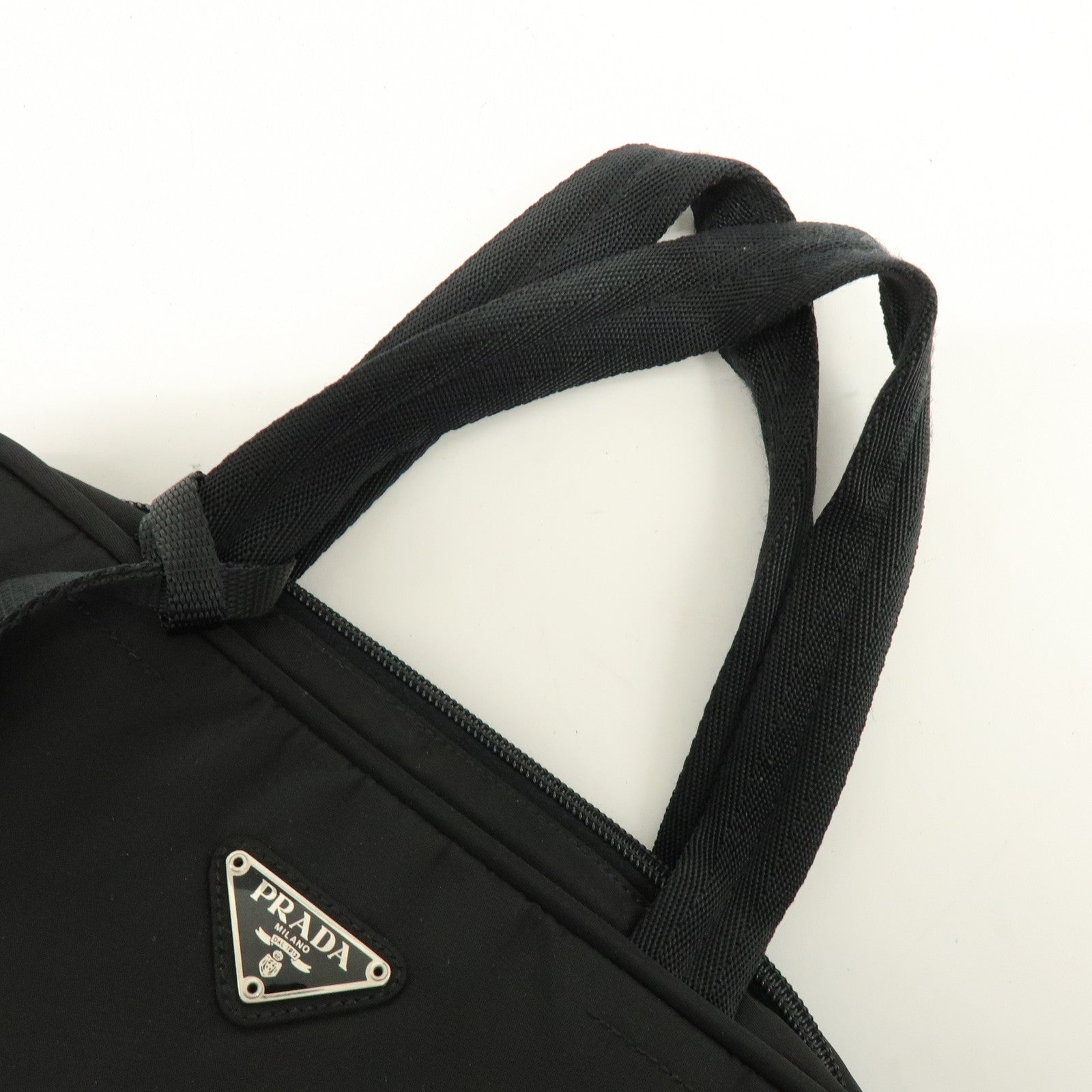 PRADA Triangle Logo Nylon Leather Hand Bag Tote Bag Black B8495