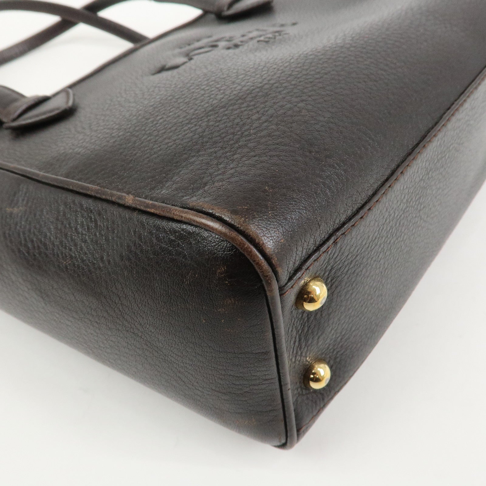 LOEWE Heritage Logo Leather Hand Bag Tote Bag Dark Brown