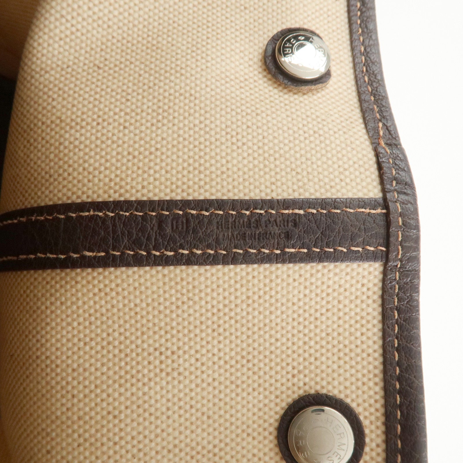 HERMES Garden Party PM Toile Ash H Stamped Tote Bag Natural Brown