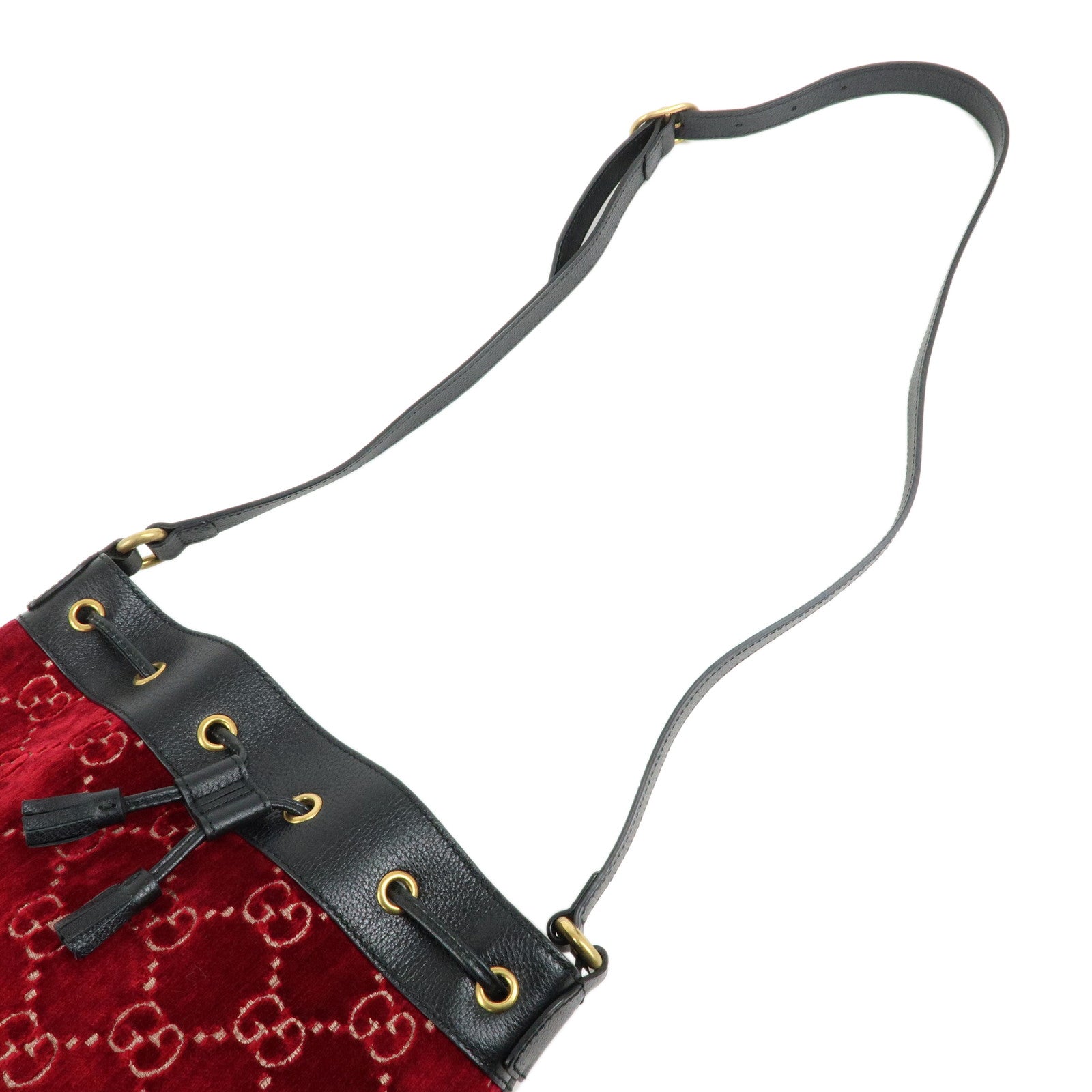 GUCCI Sherry GG Velvet Leather Shoulder Bag Red Black 574960