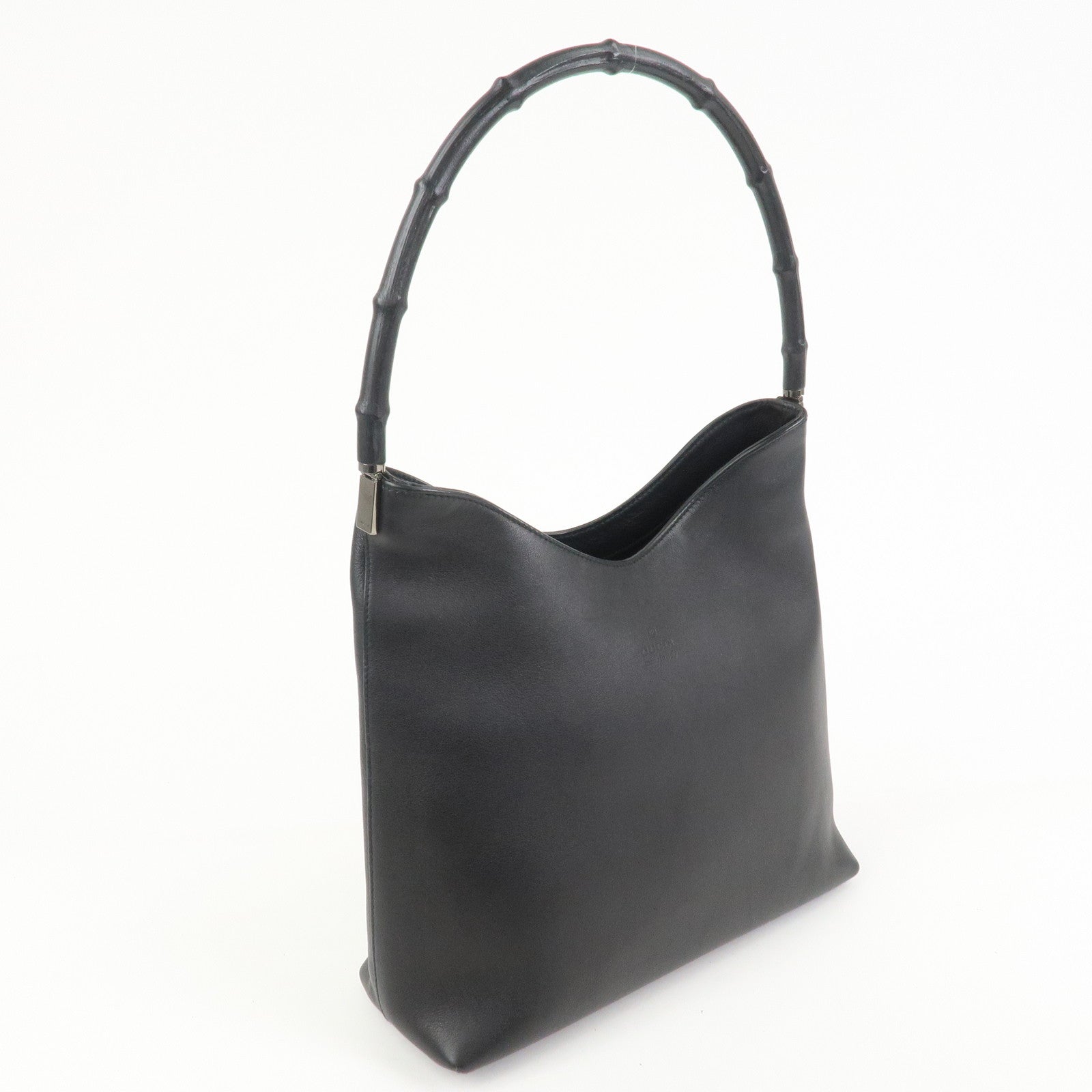 GUCCI Bamboo Leather Shoulder Bag Hand Bag Black 001 3244