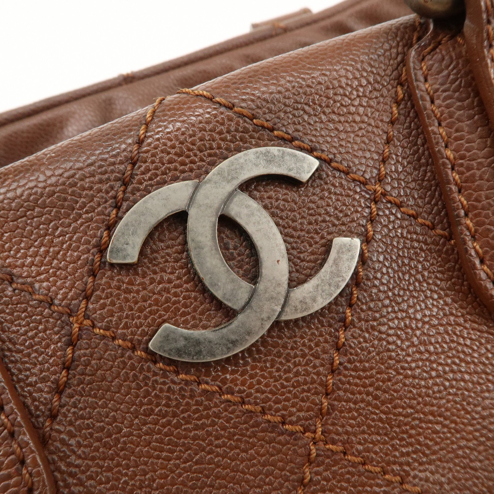 CHANEL COCO Mark Wild Stitch Caviarskin Boston Bag Brown