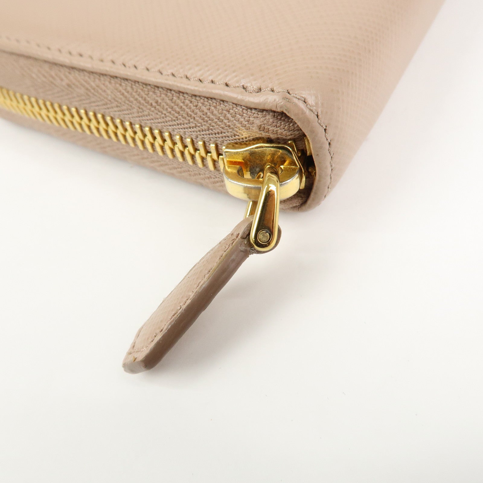 PRADA Logo Saffiano Leather Round Zippy Long Wallet Beige 1ML506