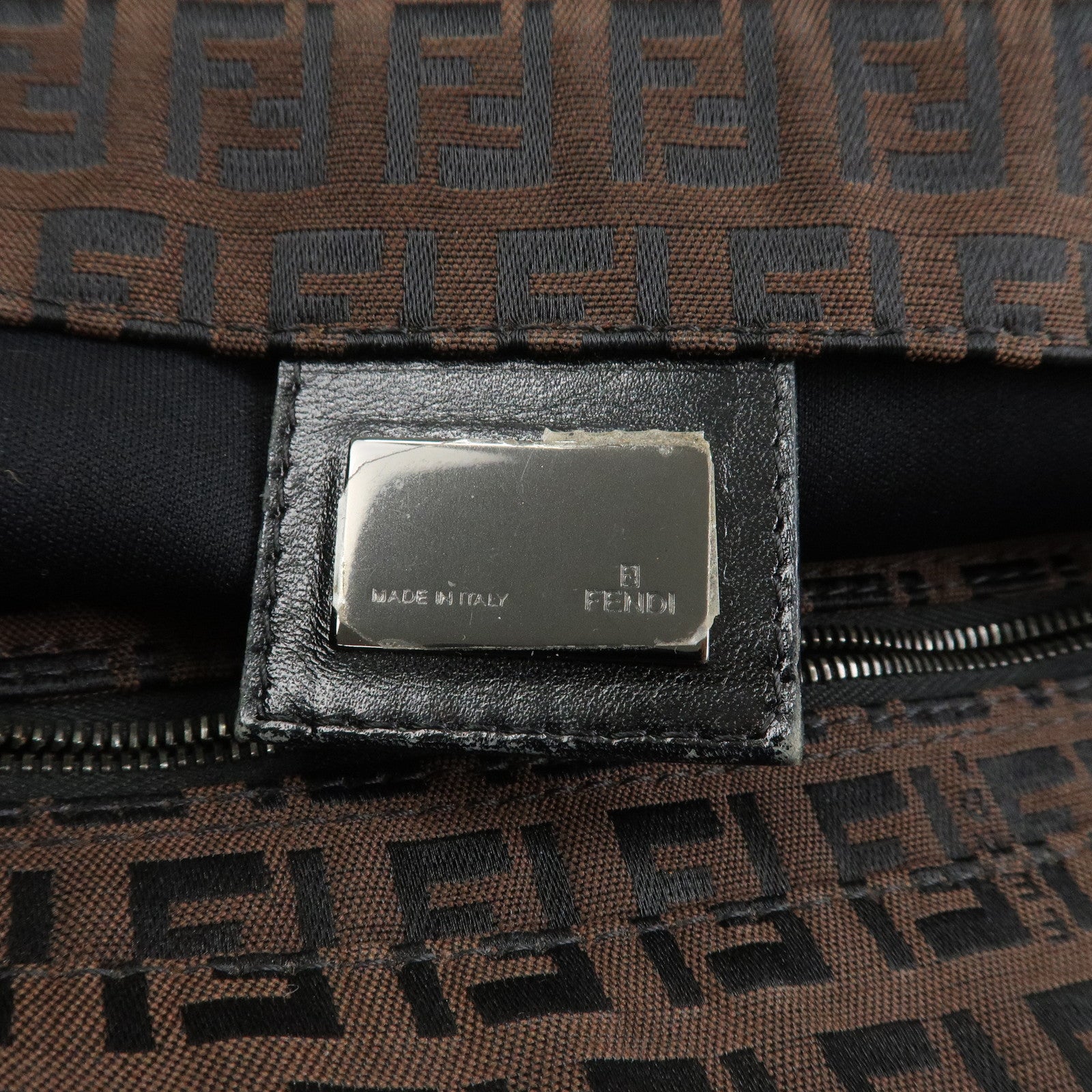 FENDI Zucchino Canvas Leather Tote Bag Brown Black 8BH023