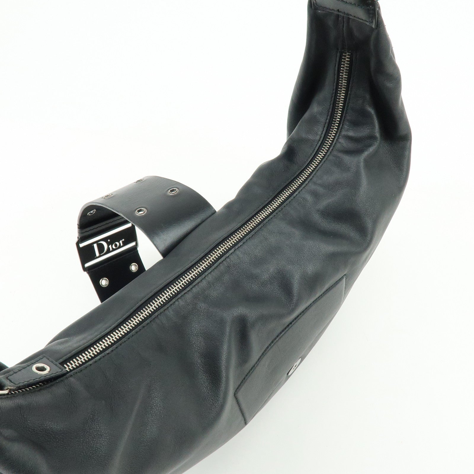 Christian Dior Street Chic Leather Shoulder Bag Crossbody Bag Black
