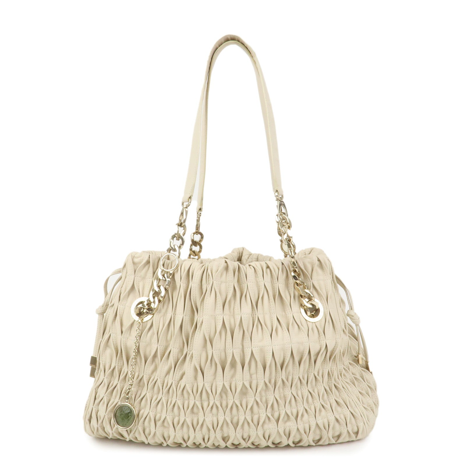 BVLGARI Monete Leather 2Way Bag Shoulder Bag Hand Bag Ivory
