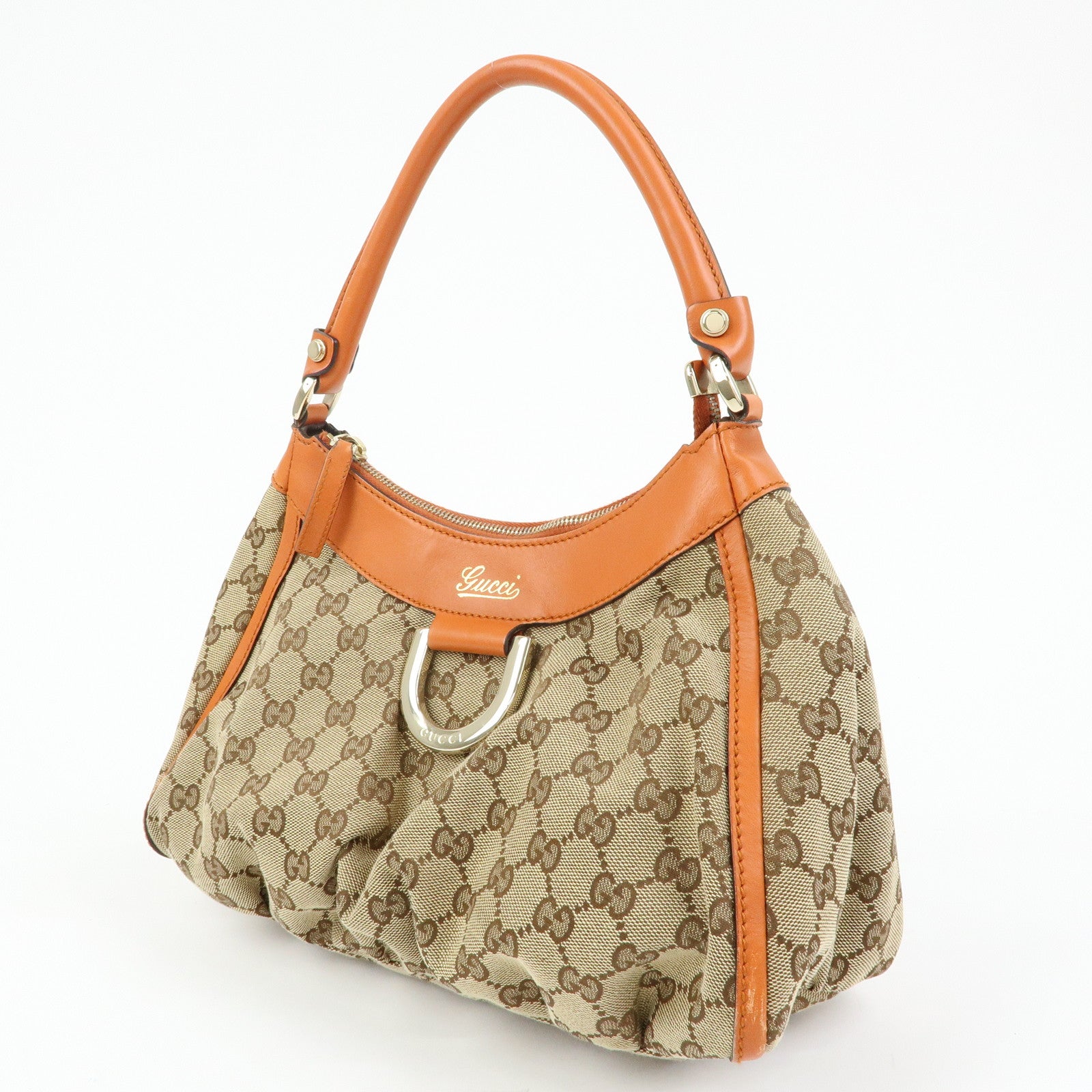 GUCCI Abbey GG Canvas Leather Shoulder Bag Beige Orange 190525