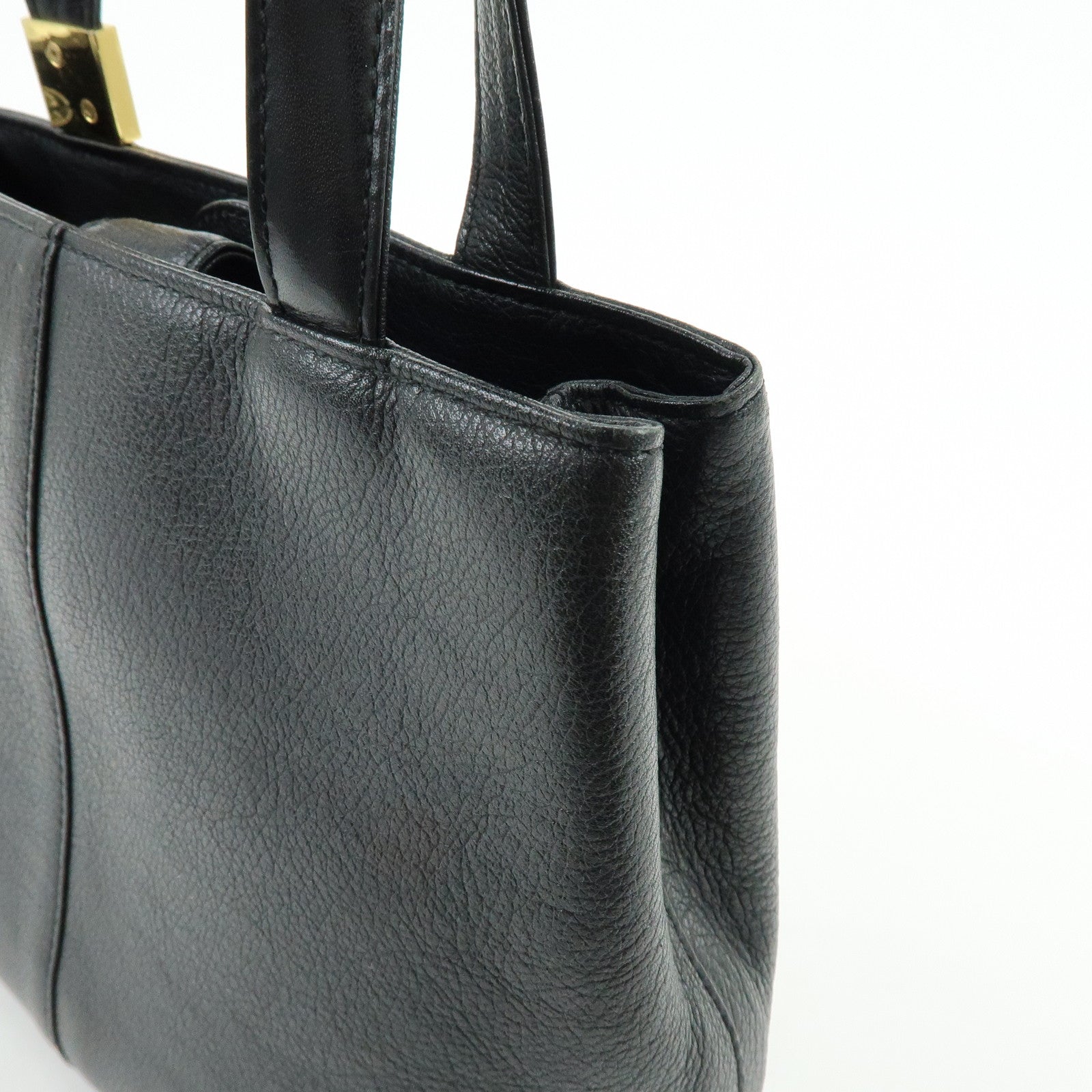 BURBERRY Logo Leather Mini Hand Bag Tote Bag Black