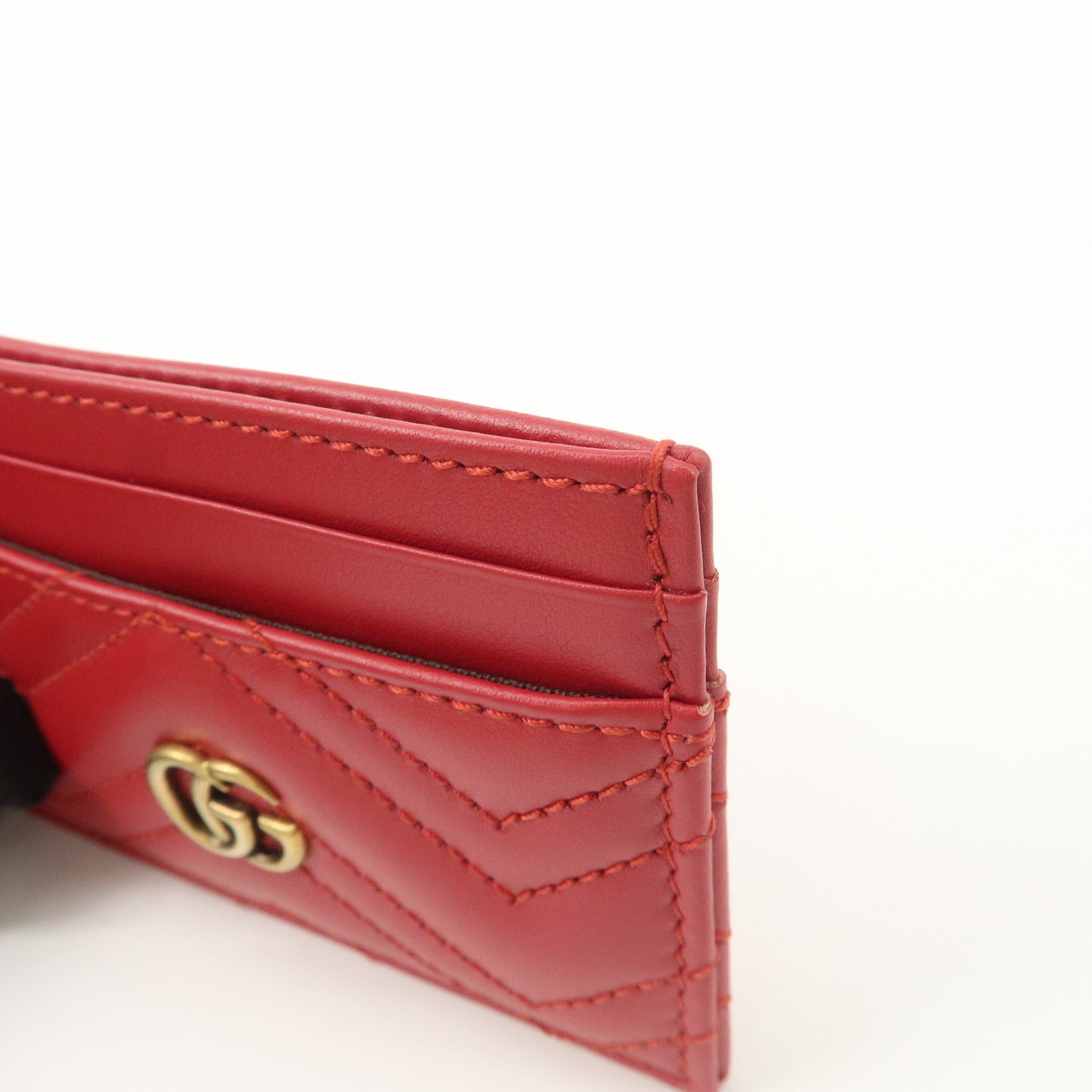 GUCCI GG Marmont Leather Card Case Red Gold Hardware 443127