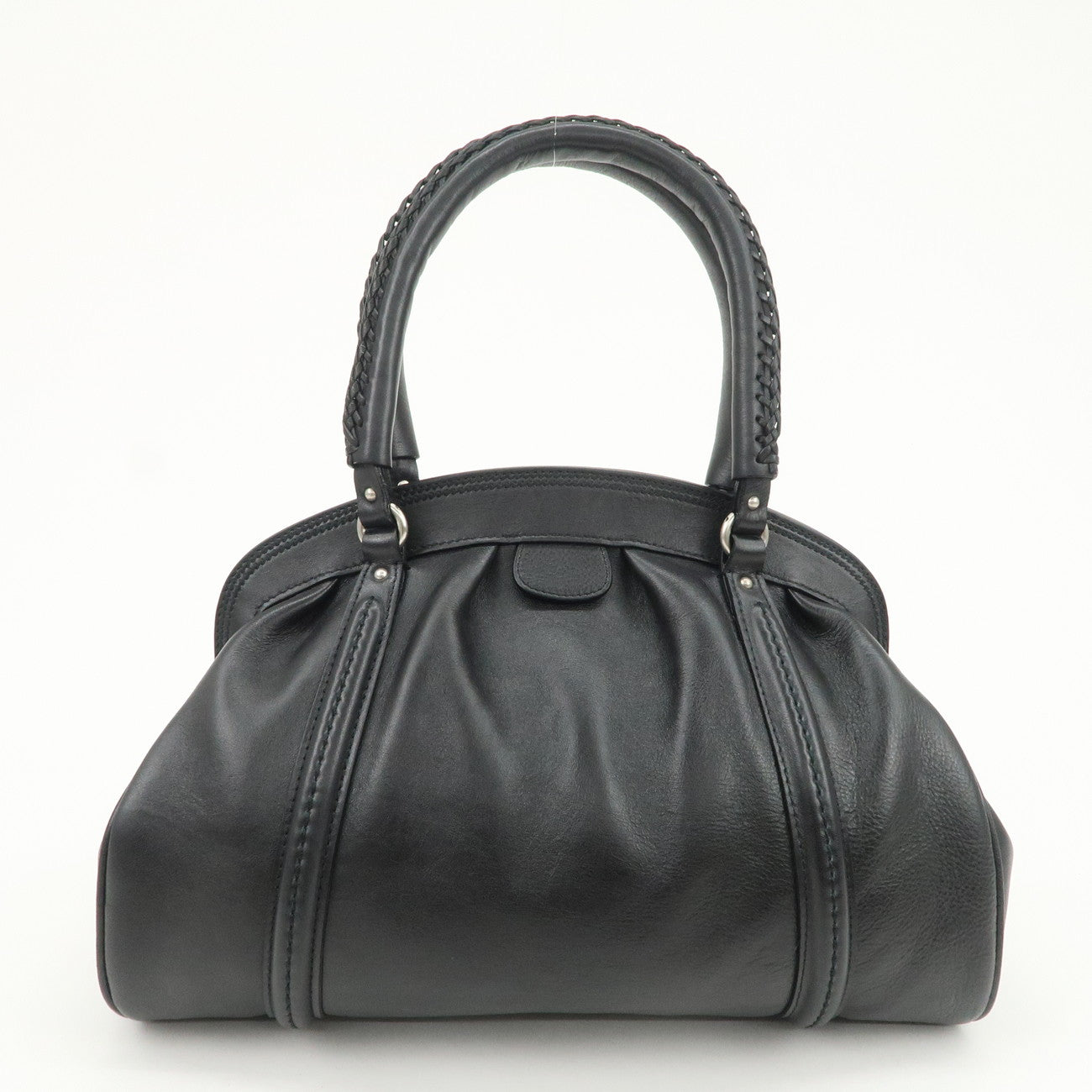 Christian Dior Logo Leather Hand Bag Shoulder Bag Black Silver