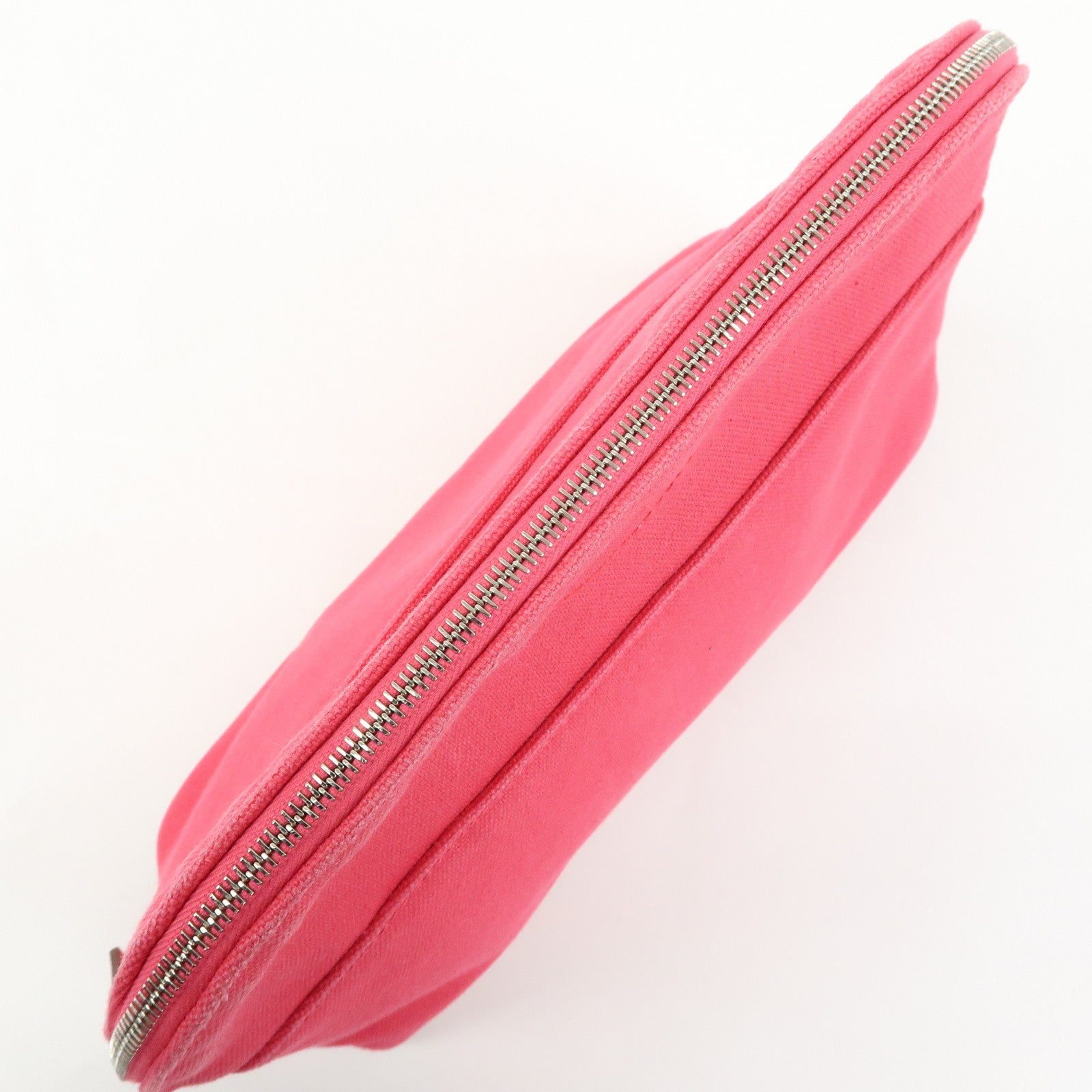 HERMES Bolide MM Cotton Leather Pouch Cosmetic Case Pink Orange