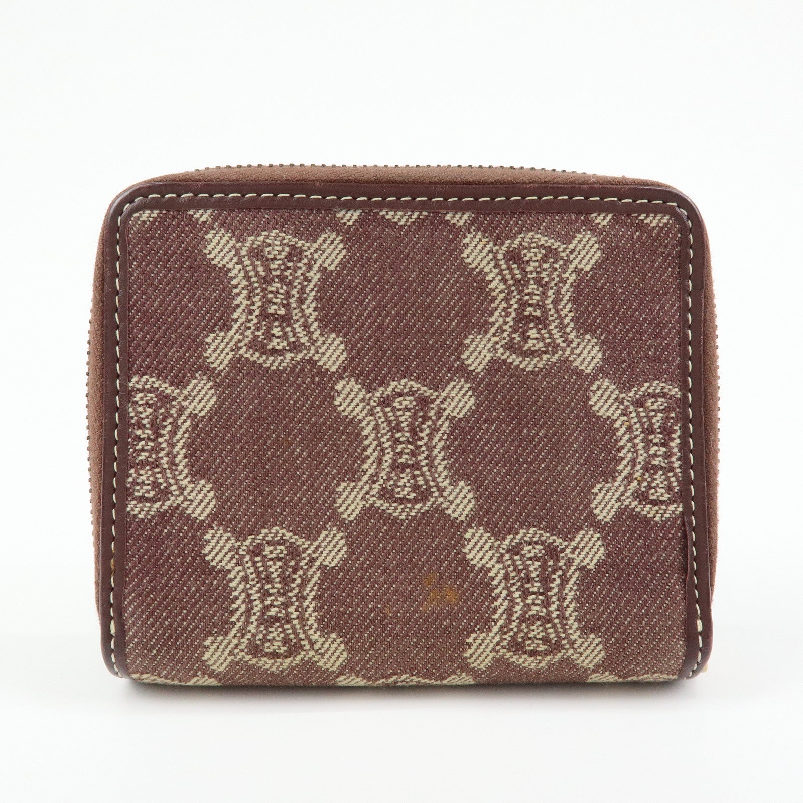 CELINE Macadam Denim Leather Bi-fold Compact Wallet Bordeaux