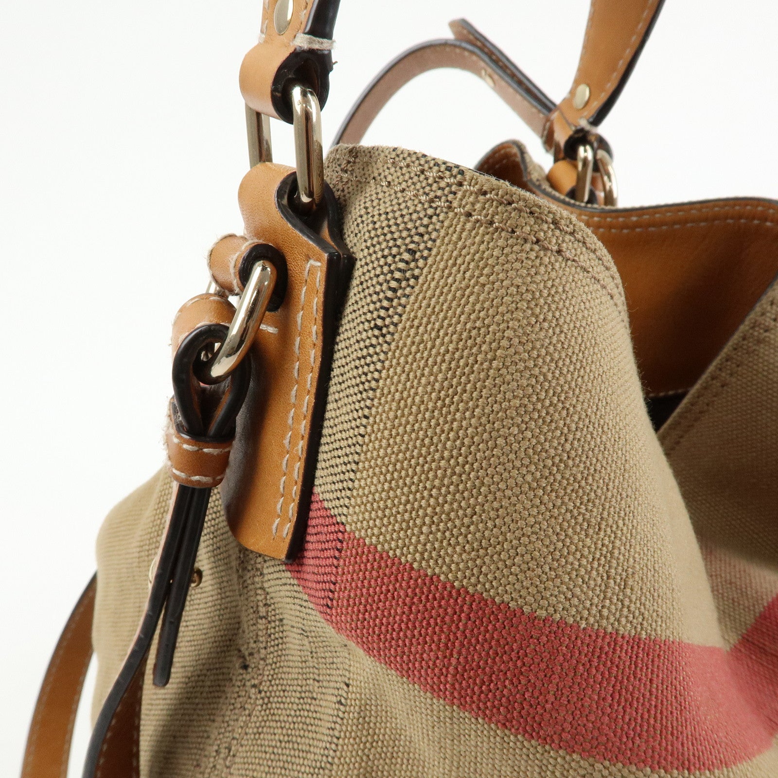 Burberry Nova Plaid Canvas Leather 2Way Shoulder Bag Beige Brown