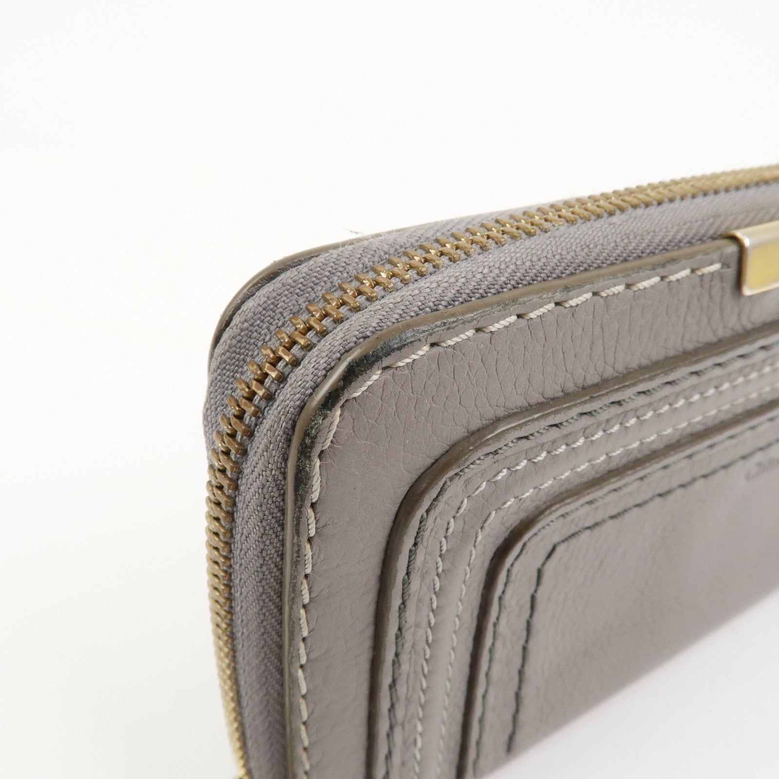 Chloe Marcie Leather Round Zippy Long Wallet Gray
