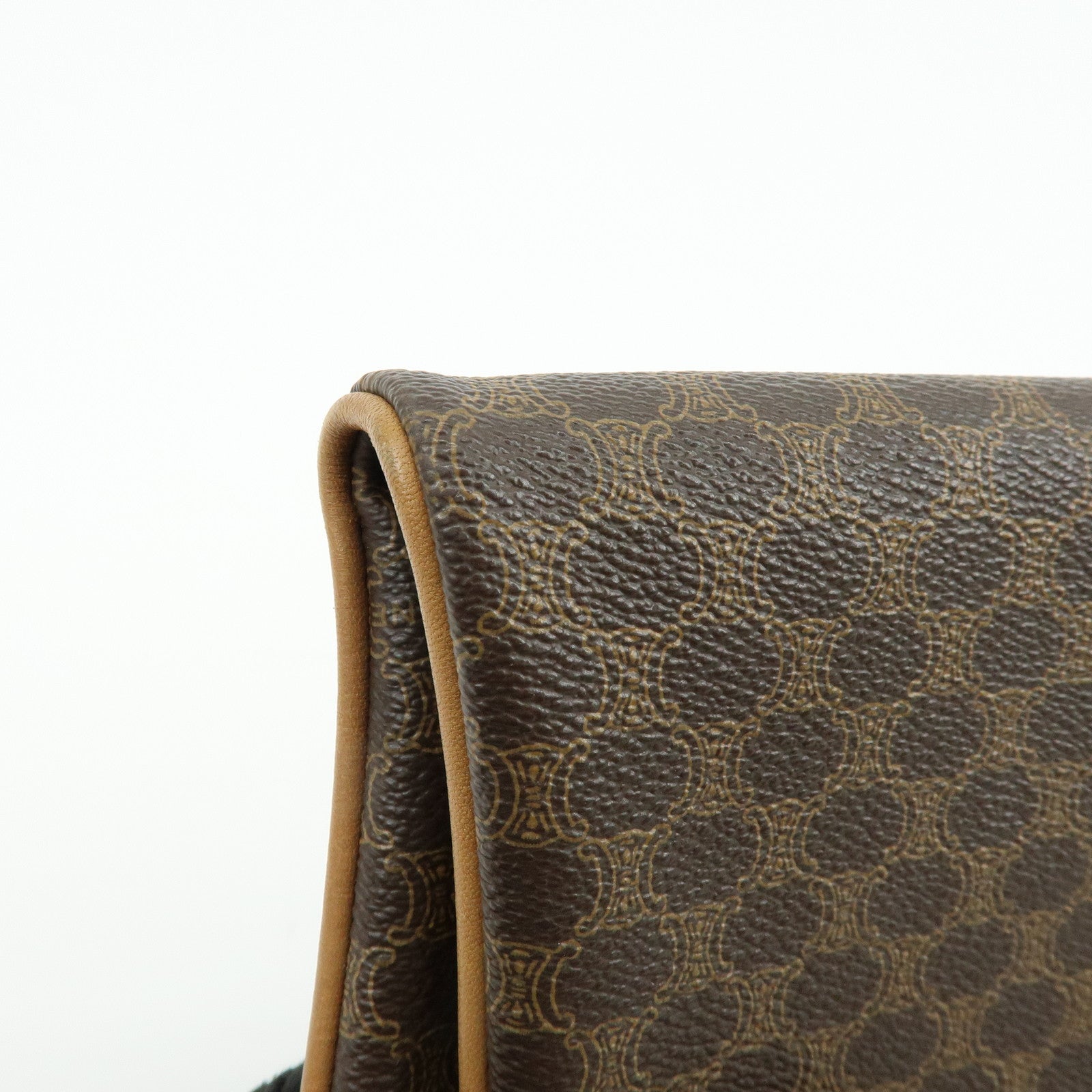 CELINE Macadam PVC Leather Clutch Bag Pouch Brown