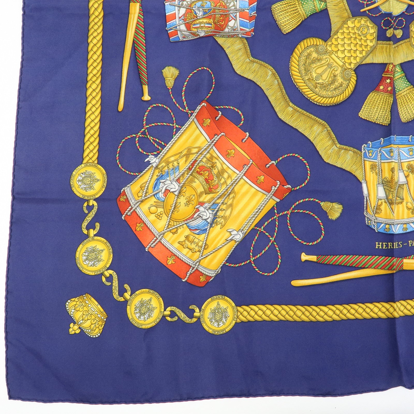 HERMES Carre 90 Set of 2 Silk 100% Scarf Black Navy Yellow