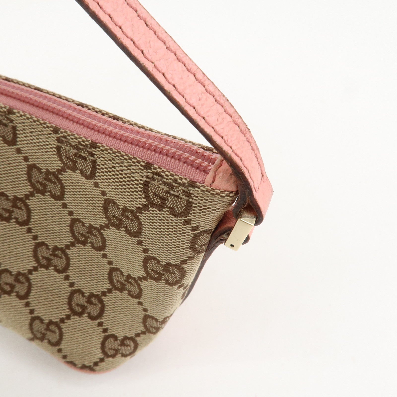 GUCCI Boat Bag GG Canvas Leather Hand Bag Beige Pink 07198