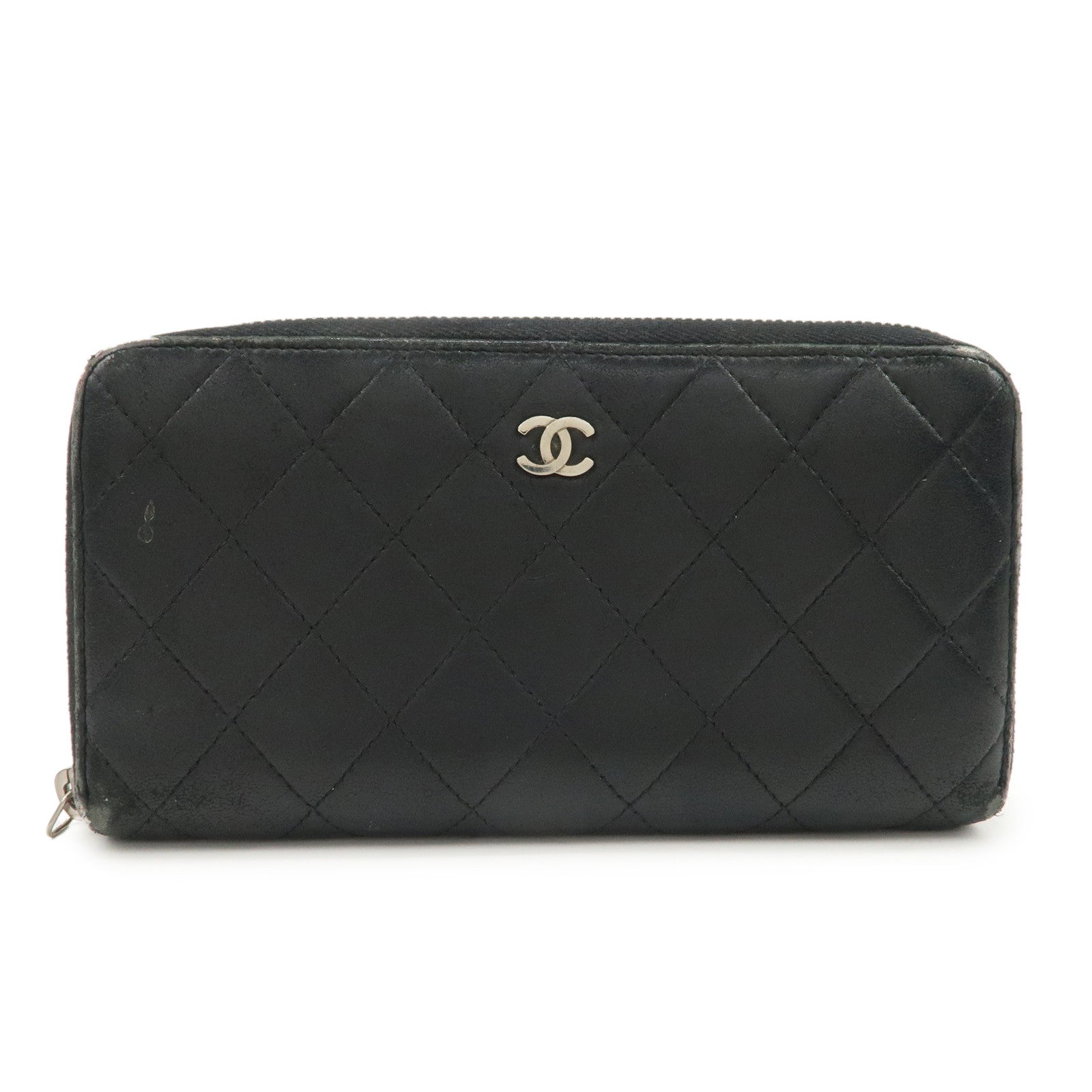 CHANEL Matelasse Lamb Skin Round Zippy Long Wallet Black A50097