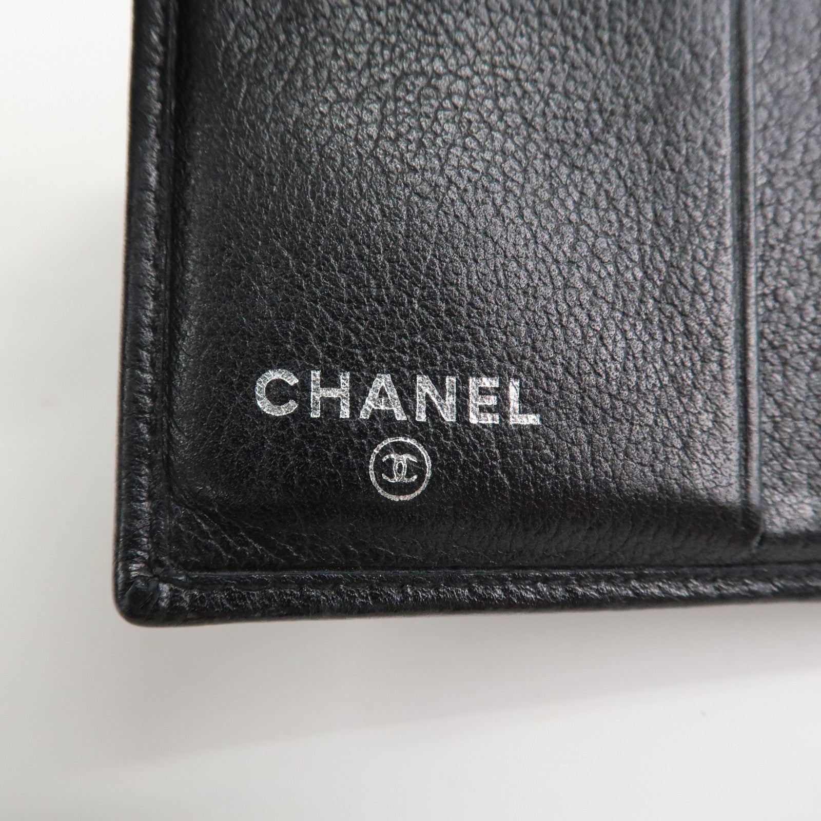 CHANEL COCO Mark Camelia Leather Bi-fold Compact Wallet Black