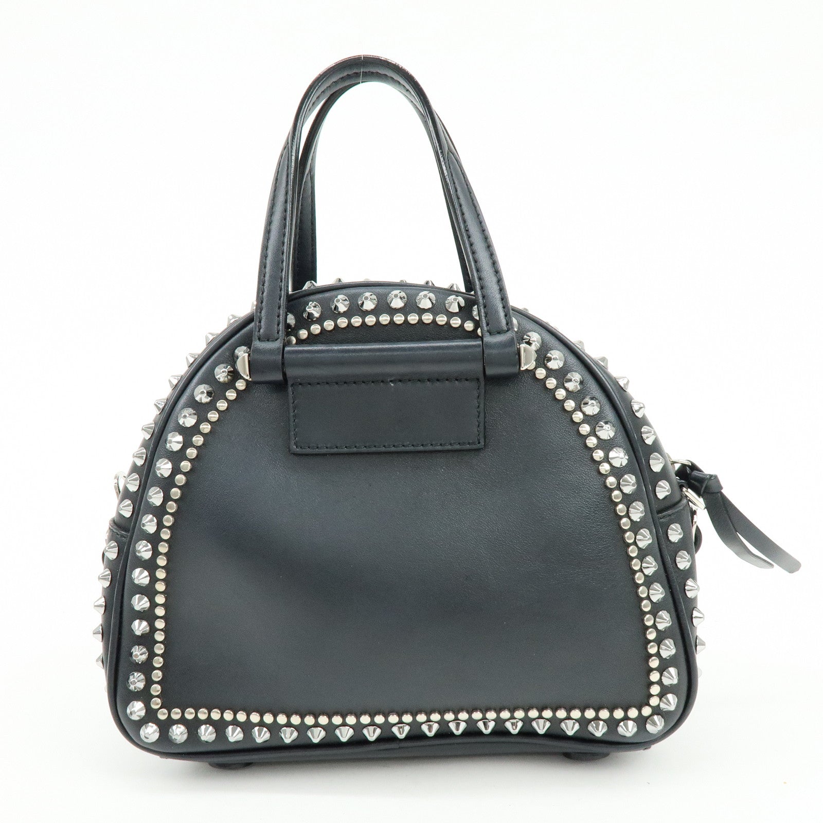 JIMMY CHOO Varenne Leather Bowling Bag Hand Bag Studs Black