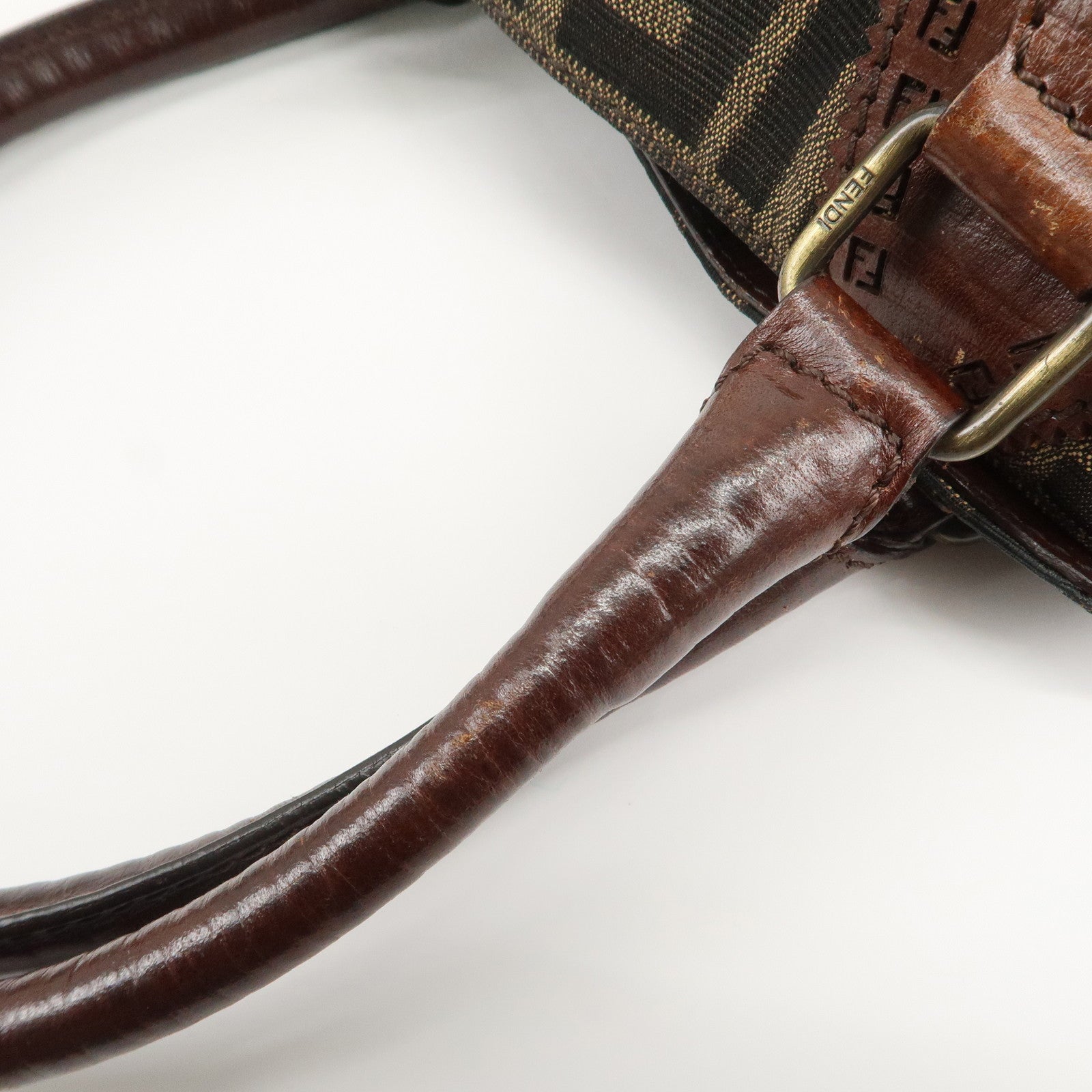 FENDI Ethnico Zucca Canvas Leather Tote Bag Shoulder Bag 8BN157